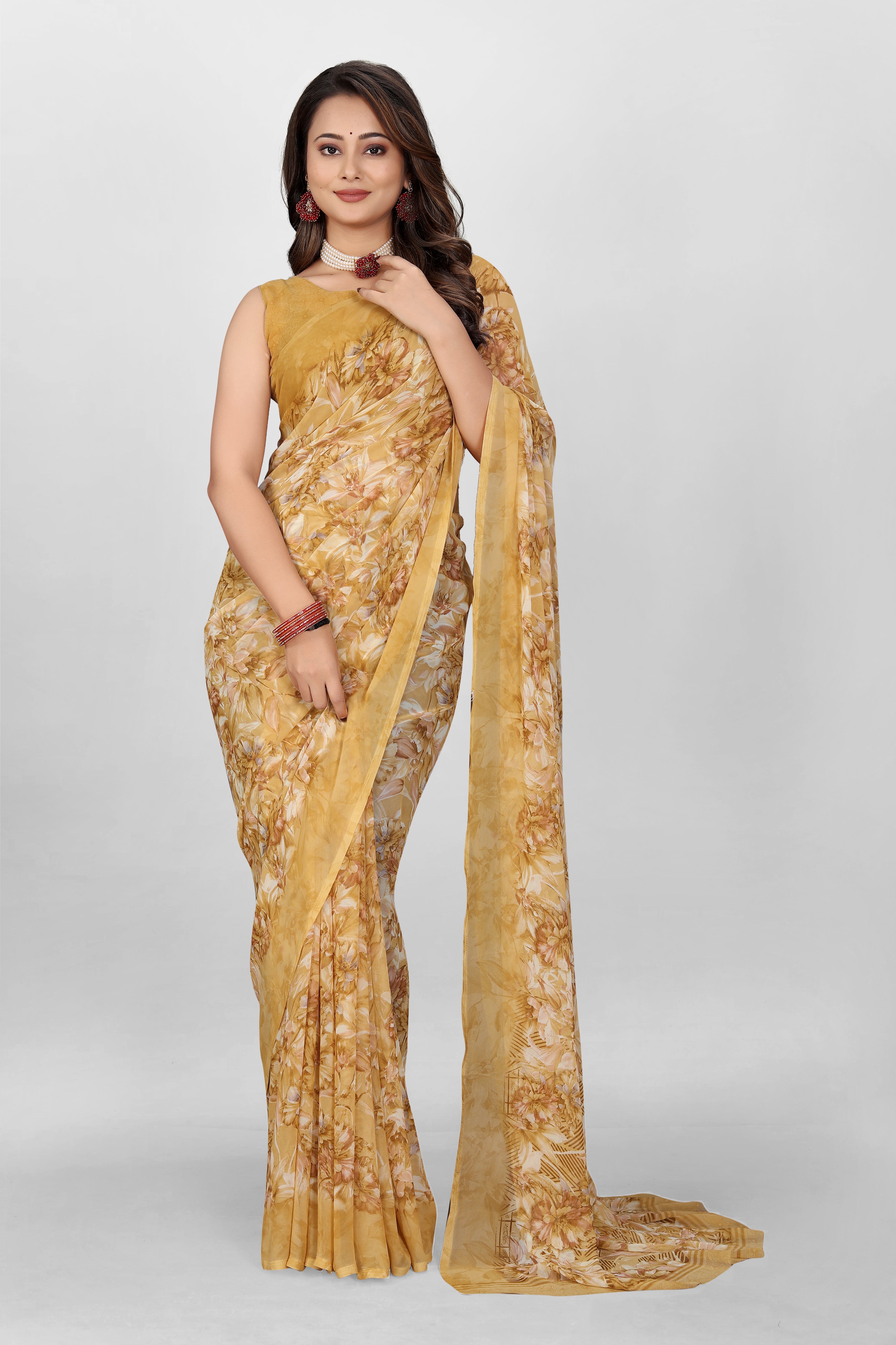 Orchre Yellow Srishti Georgette Saree