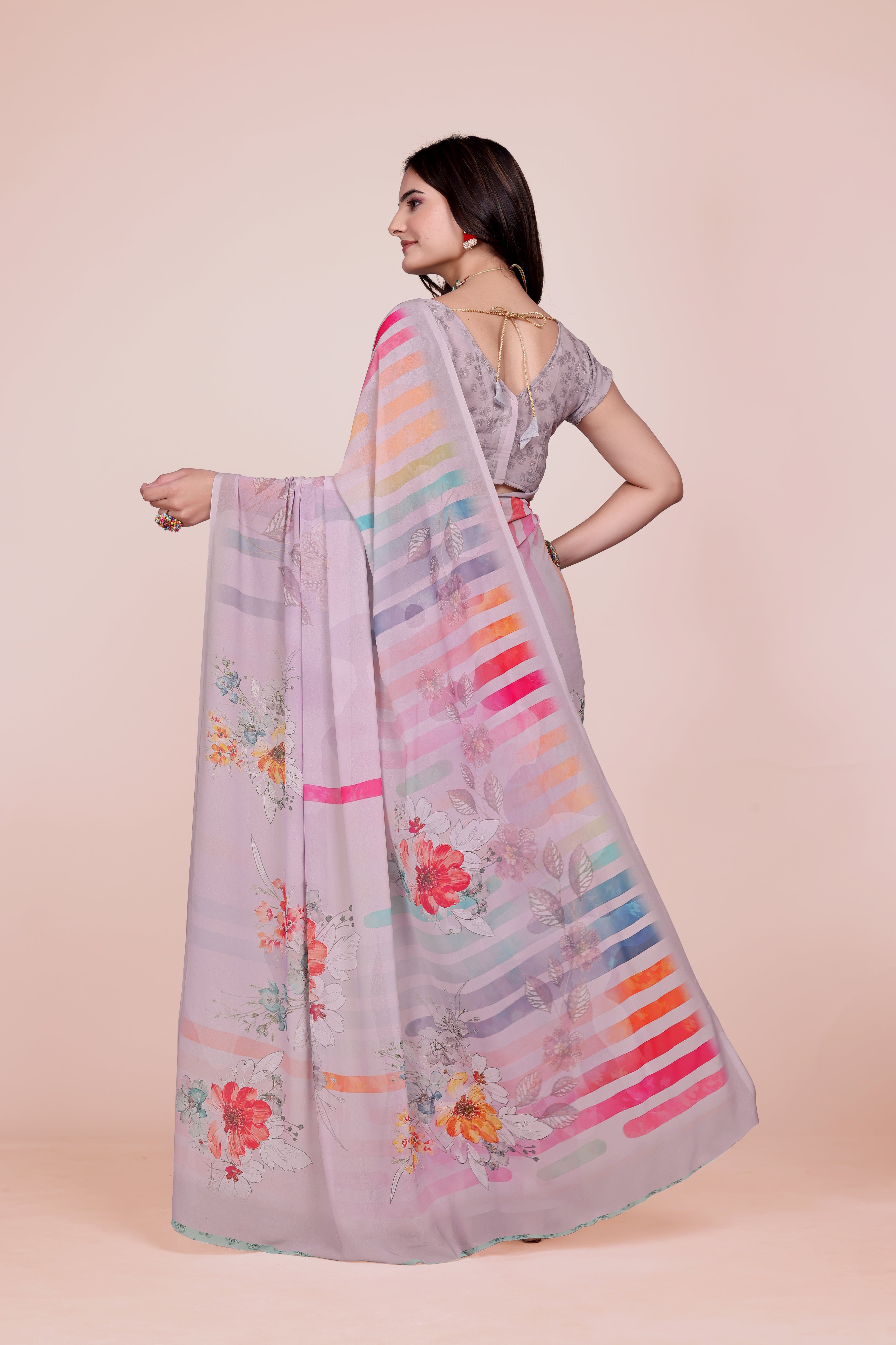 Babes Pink Lehariya Weightless Milli Saree