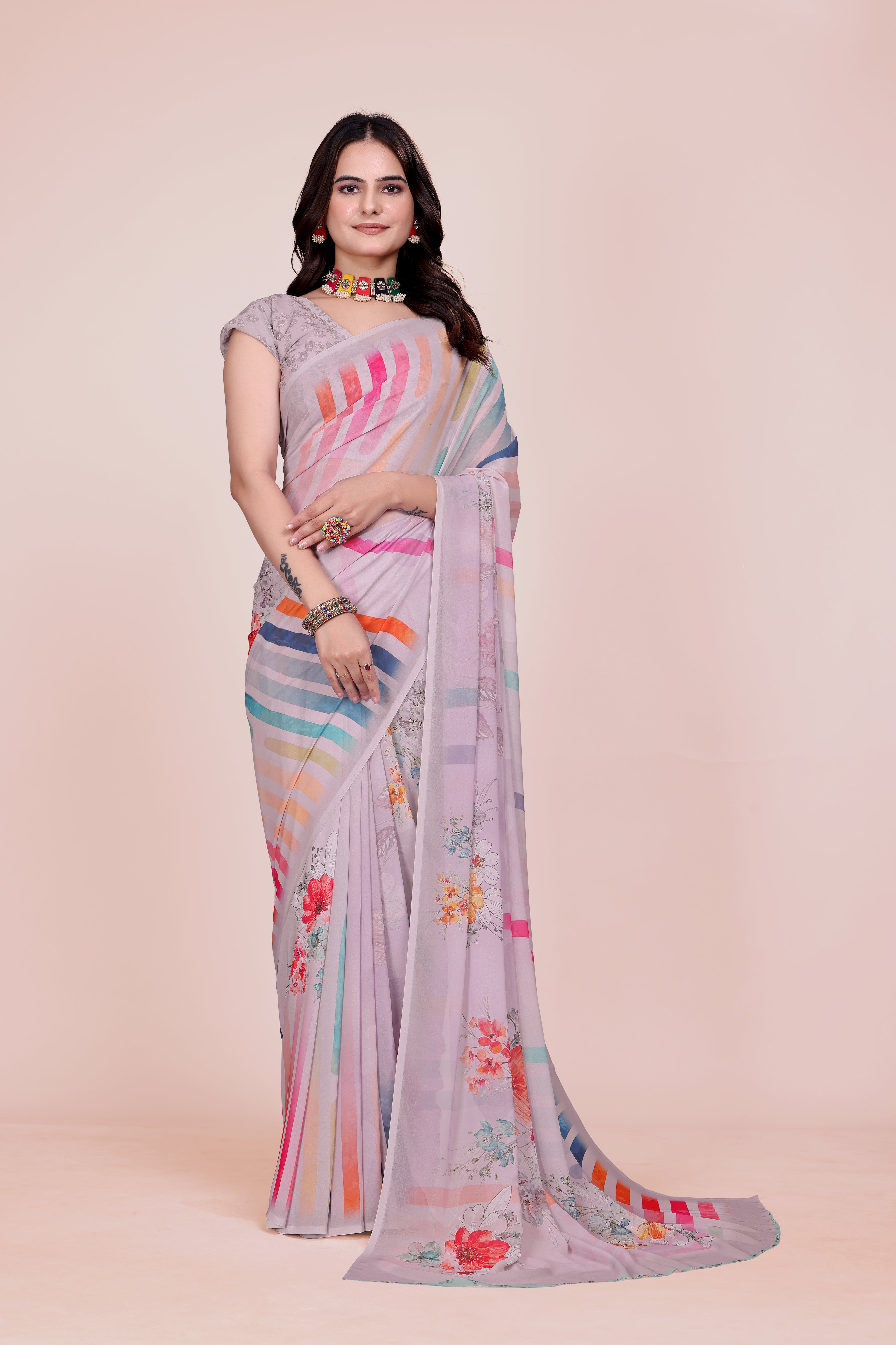 Babes Pink Lehariya Weightless Milli Saree