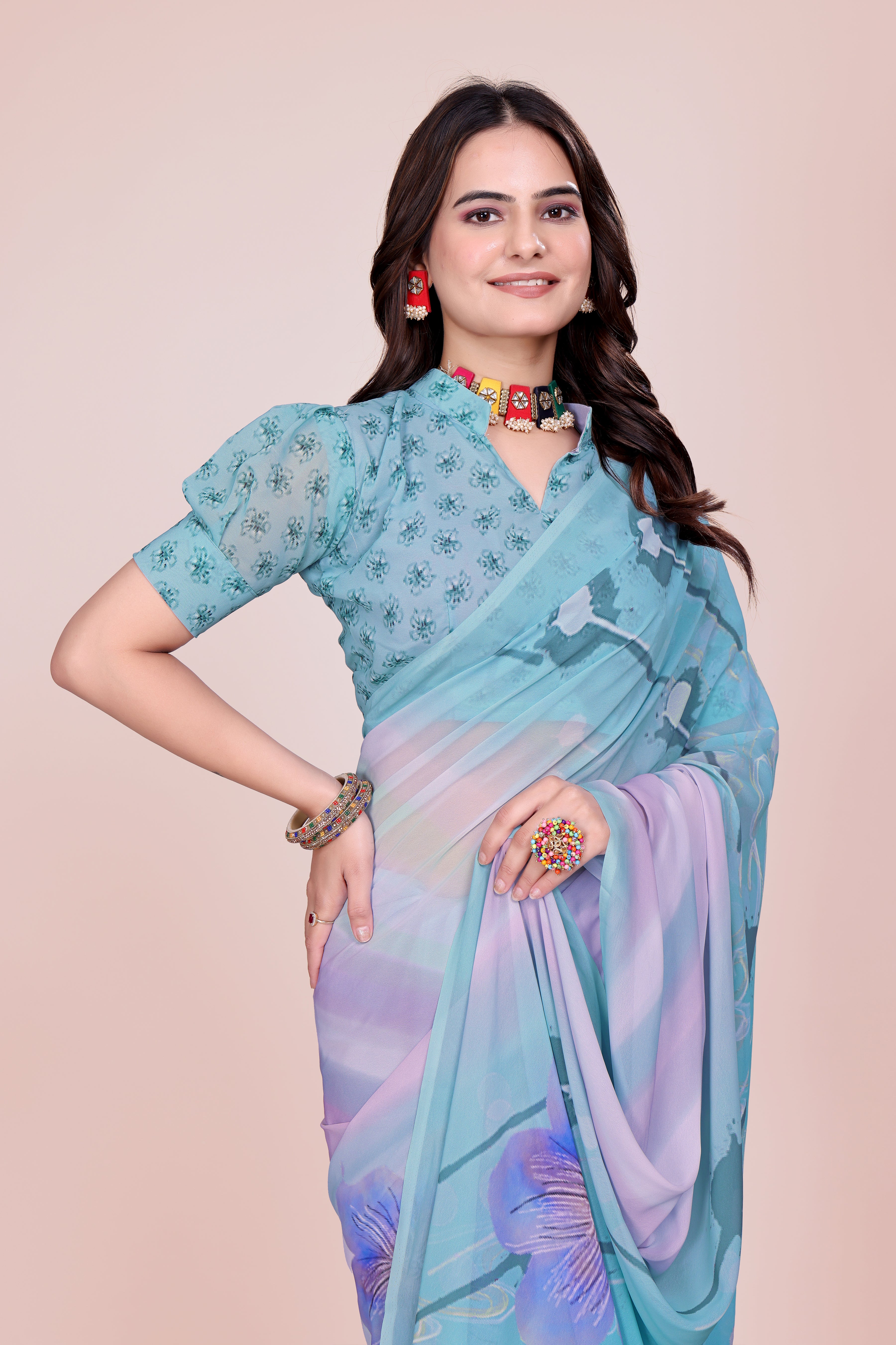 Shaded Blue Weightless Milli Saree