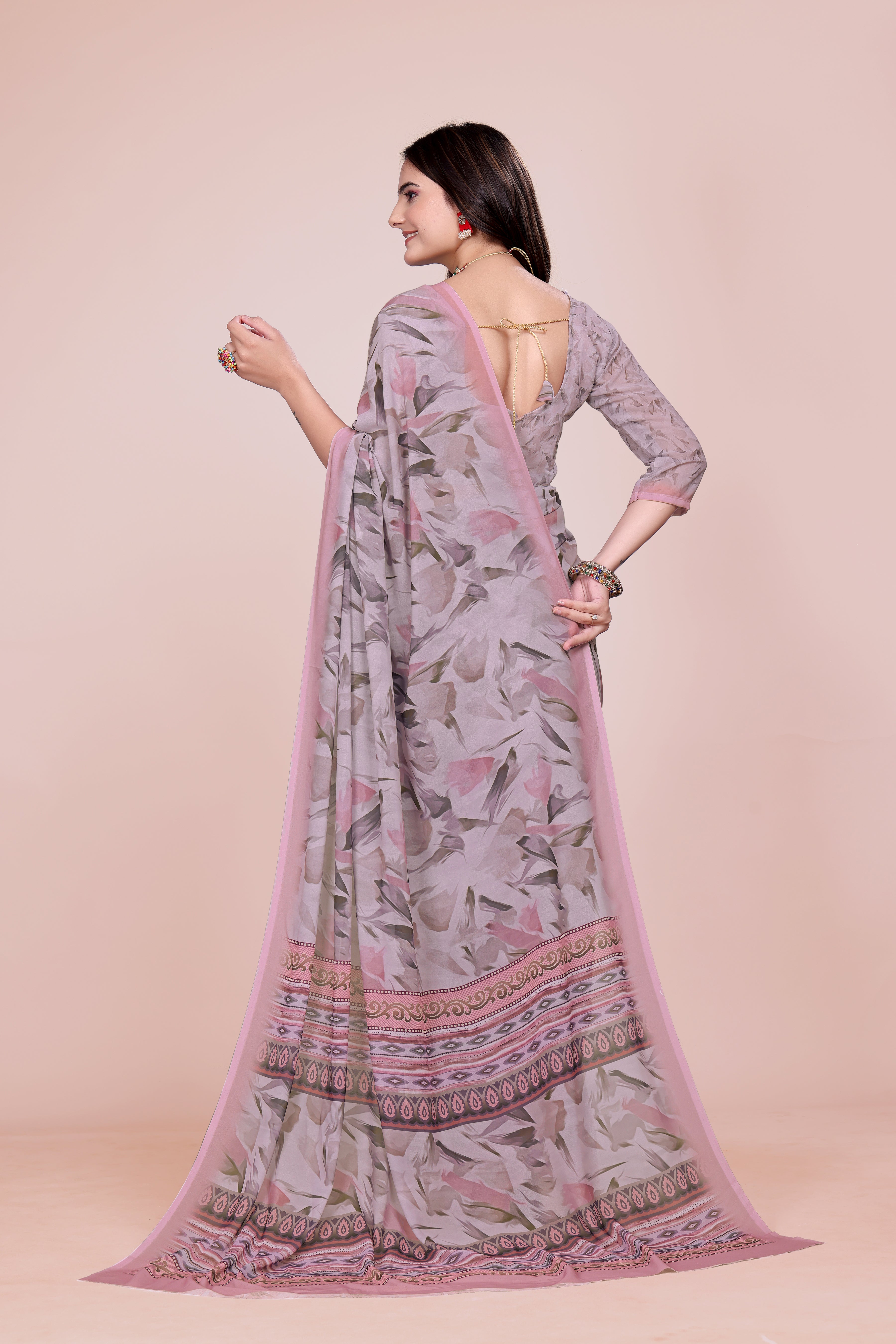 Floral Pink Weightless Milli Saree