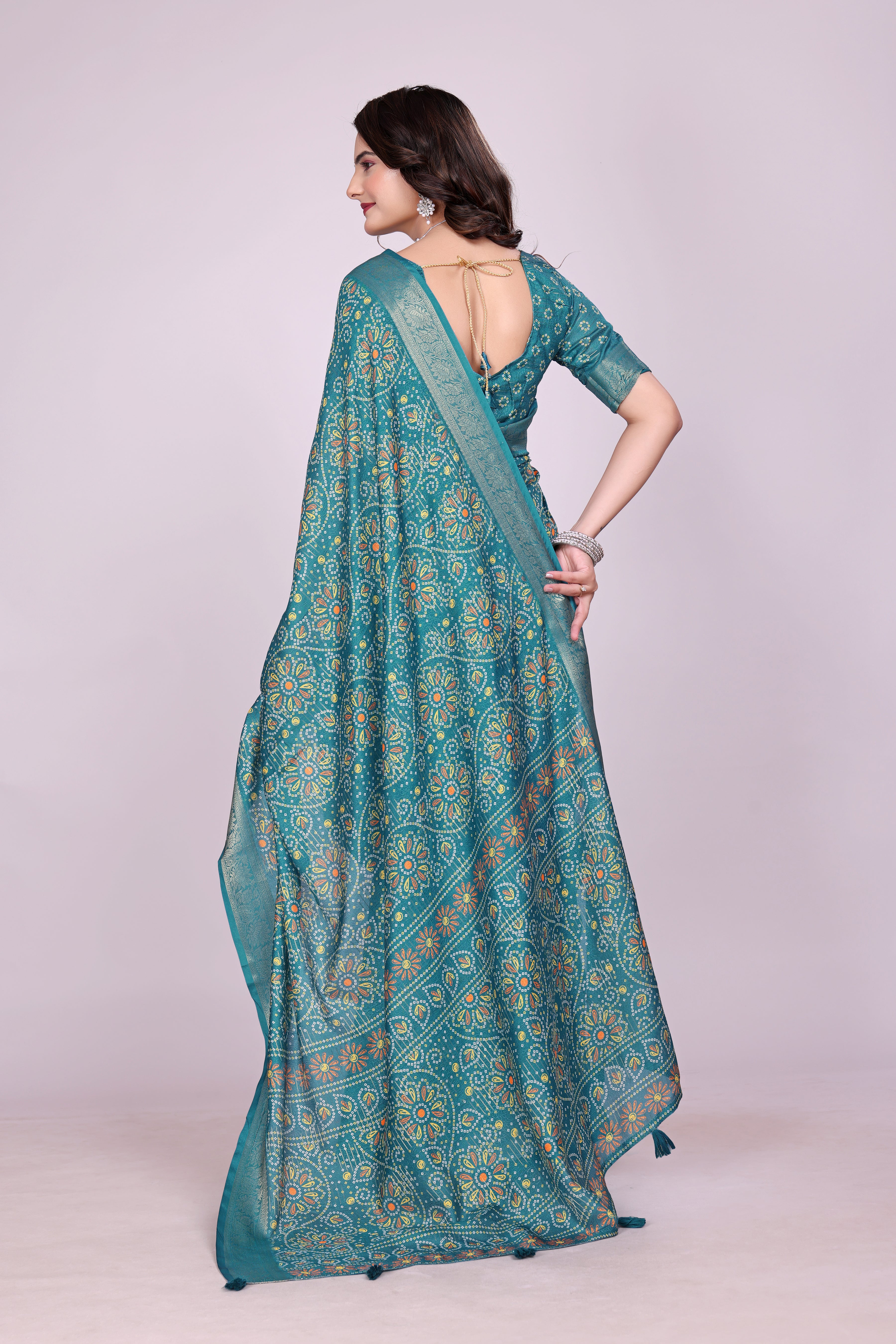 Karishma Blue Bandhani Self Jacquard Silk Saree