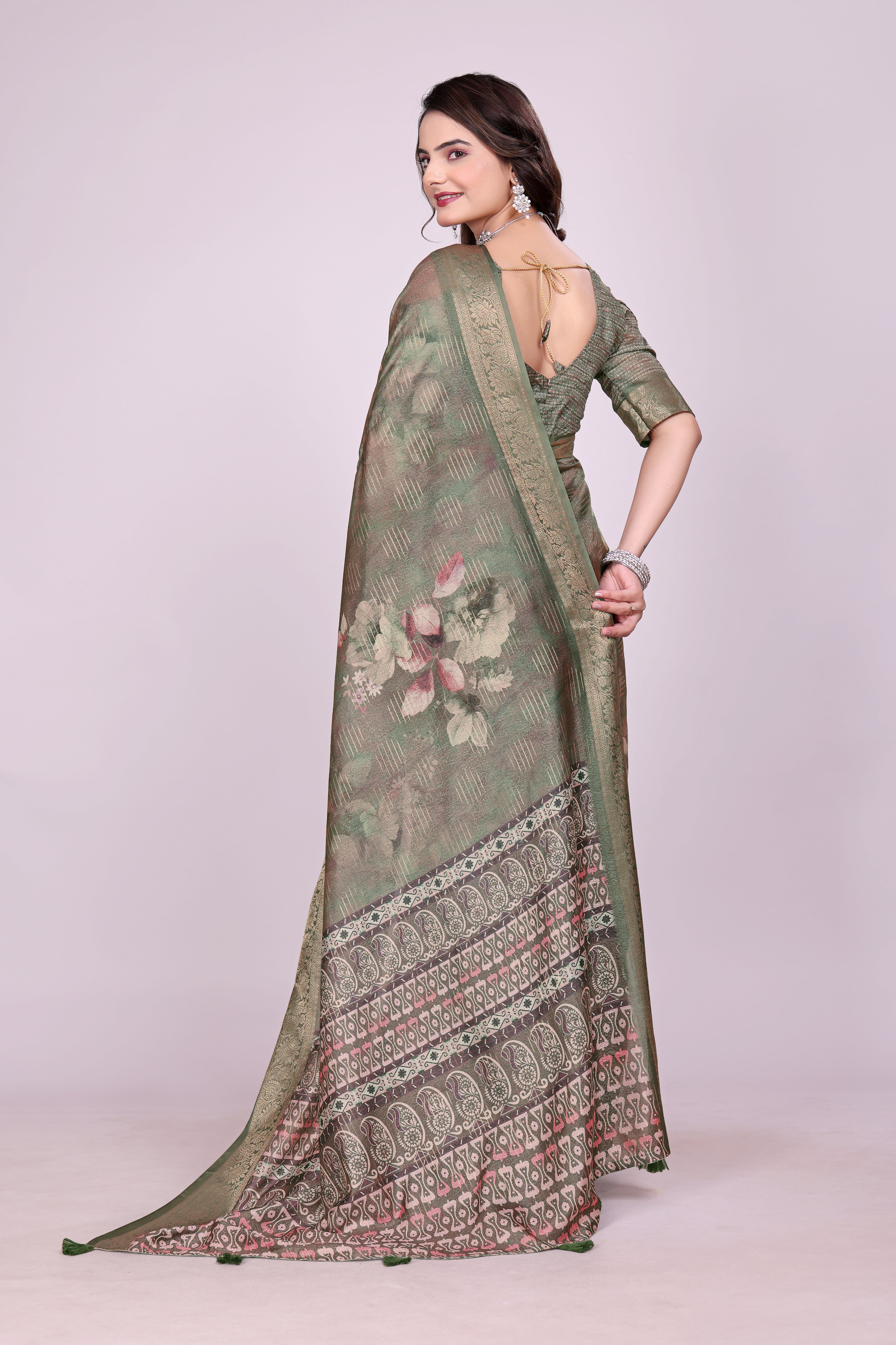 Karishma Mehandi Green Self Jacquard Silk Saree