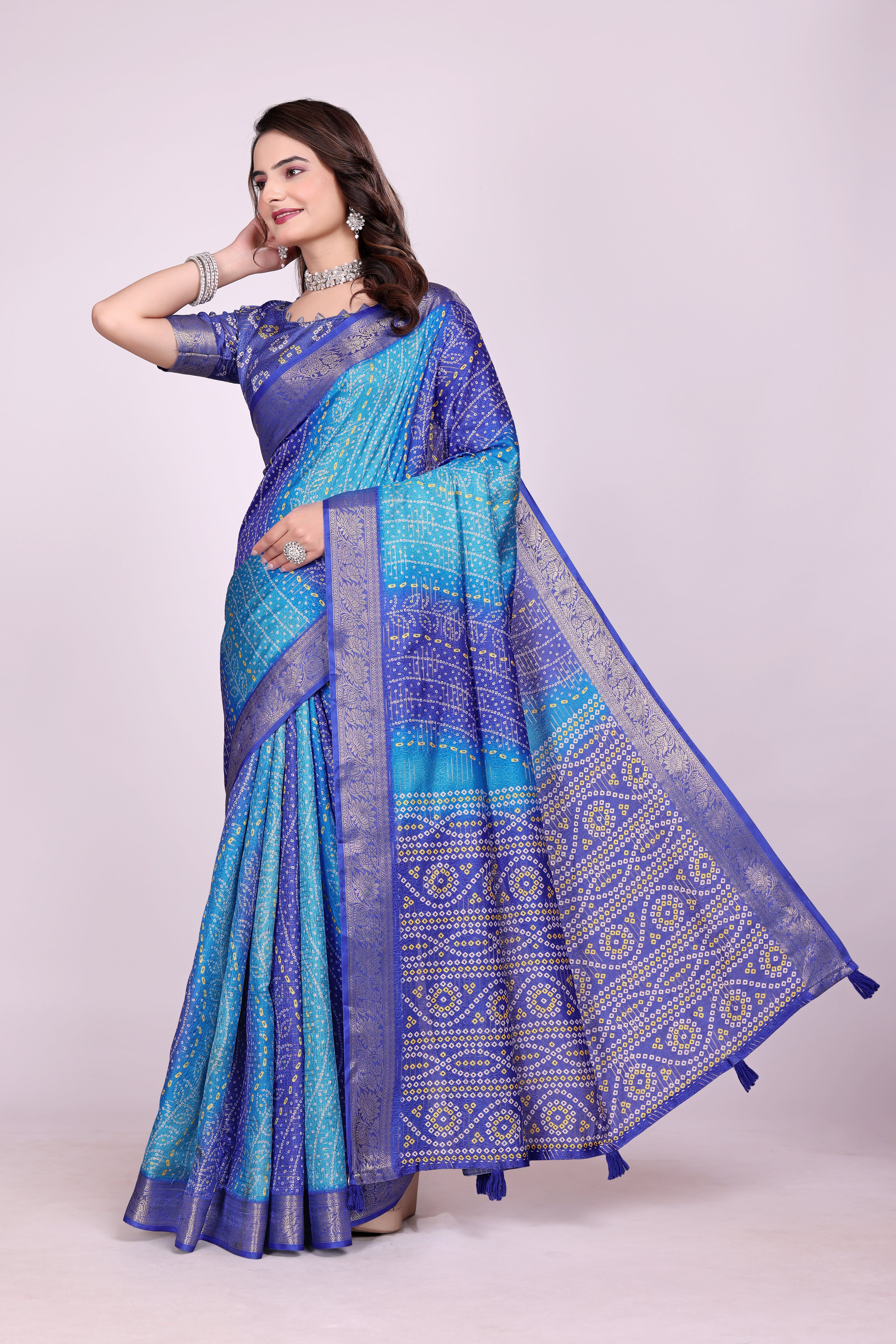 Karishma Purple Blue Self Jacquard Silk Saree
