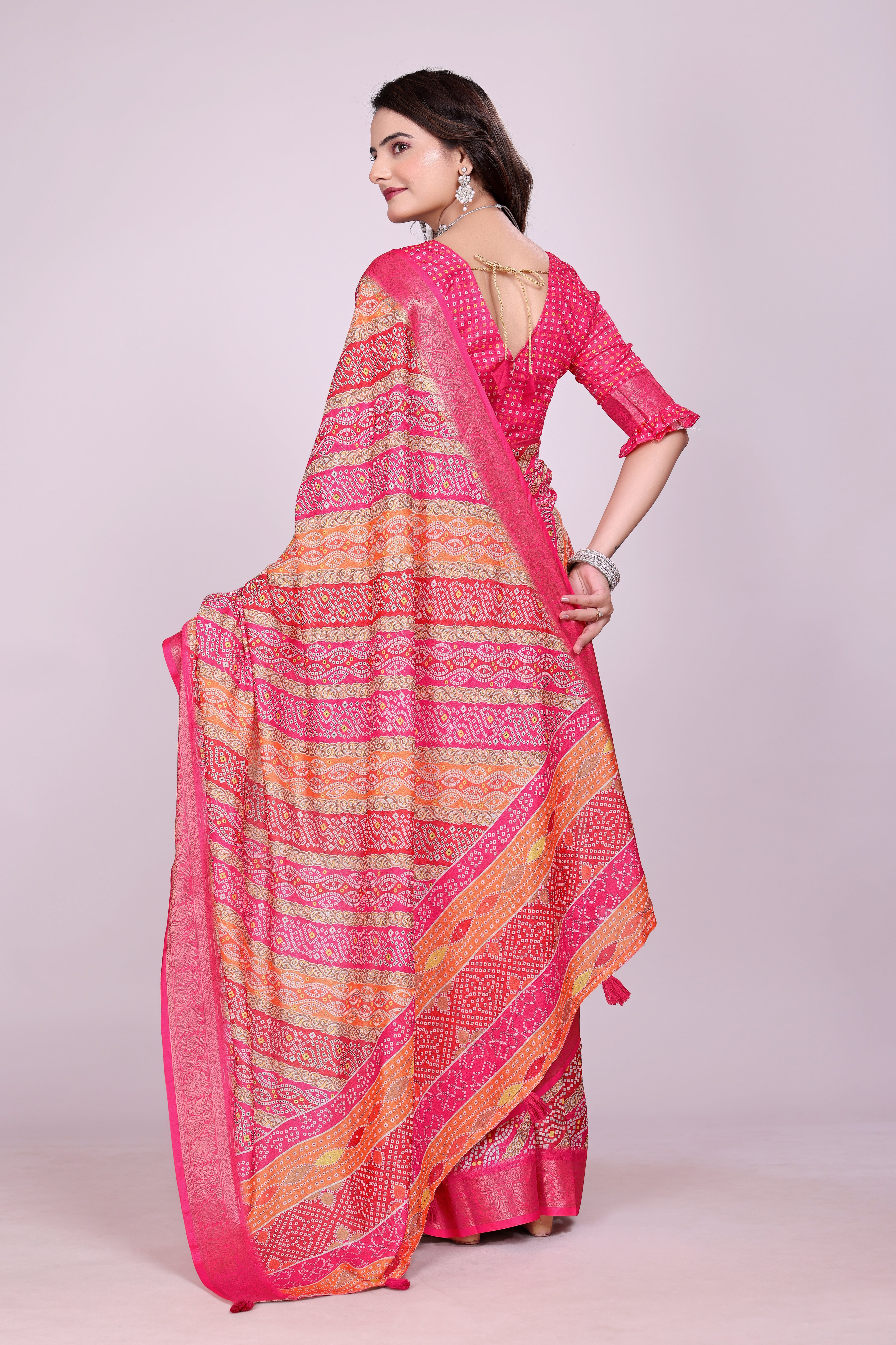 Karishma Pink bandhani Self Jacquard Silk Saree
