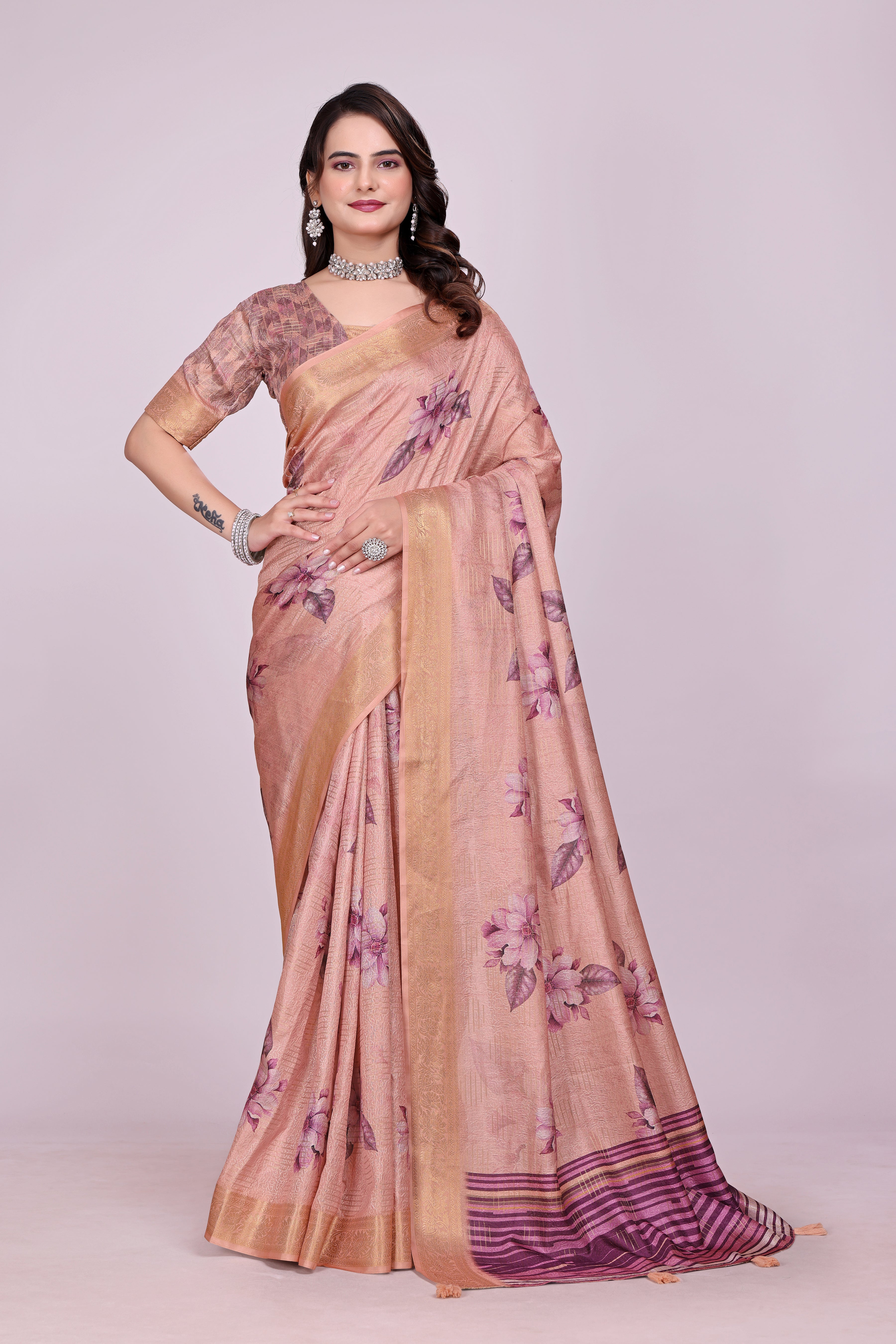Karishma Peach Self Jacquard Silk Saree