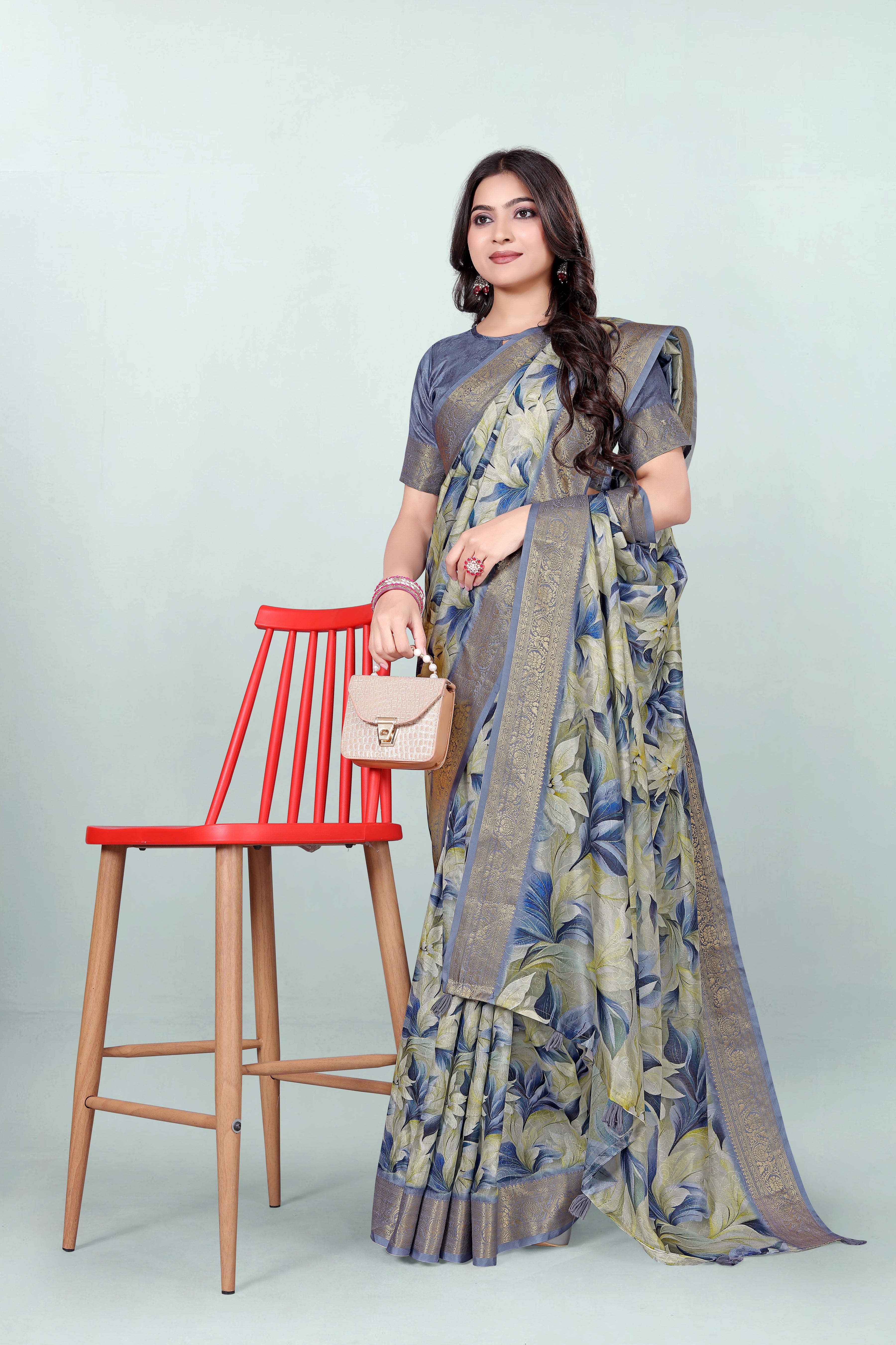 Krishna Blue-Yellow Self Jacquard Silk Saree