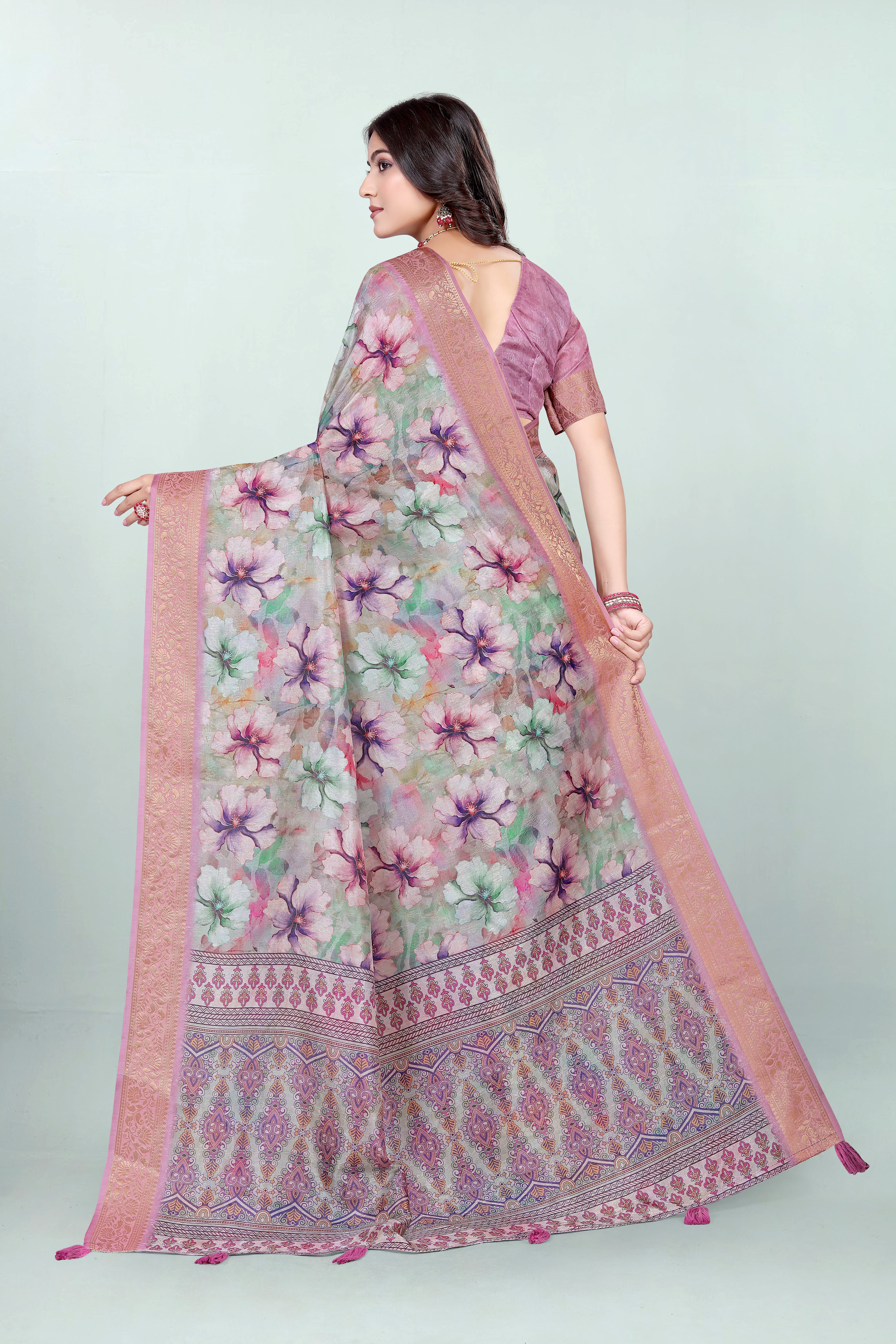 Krishna Pink Floral Self Jacquard Silk Saree