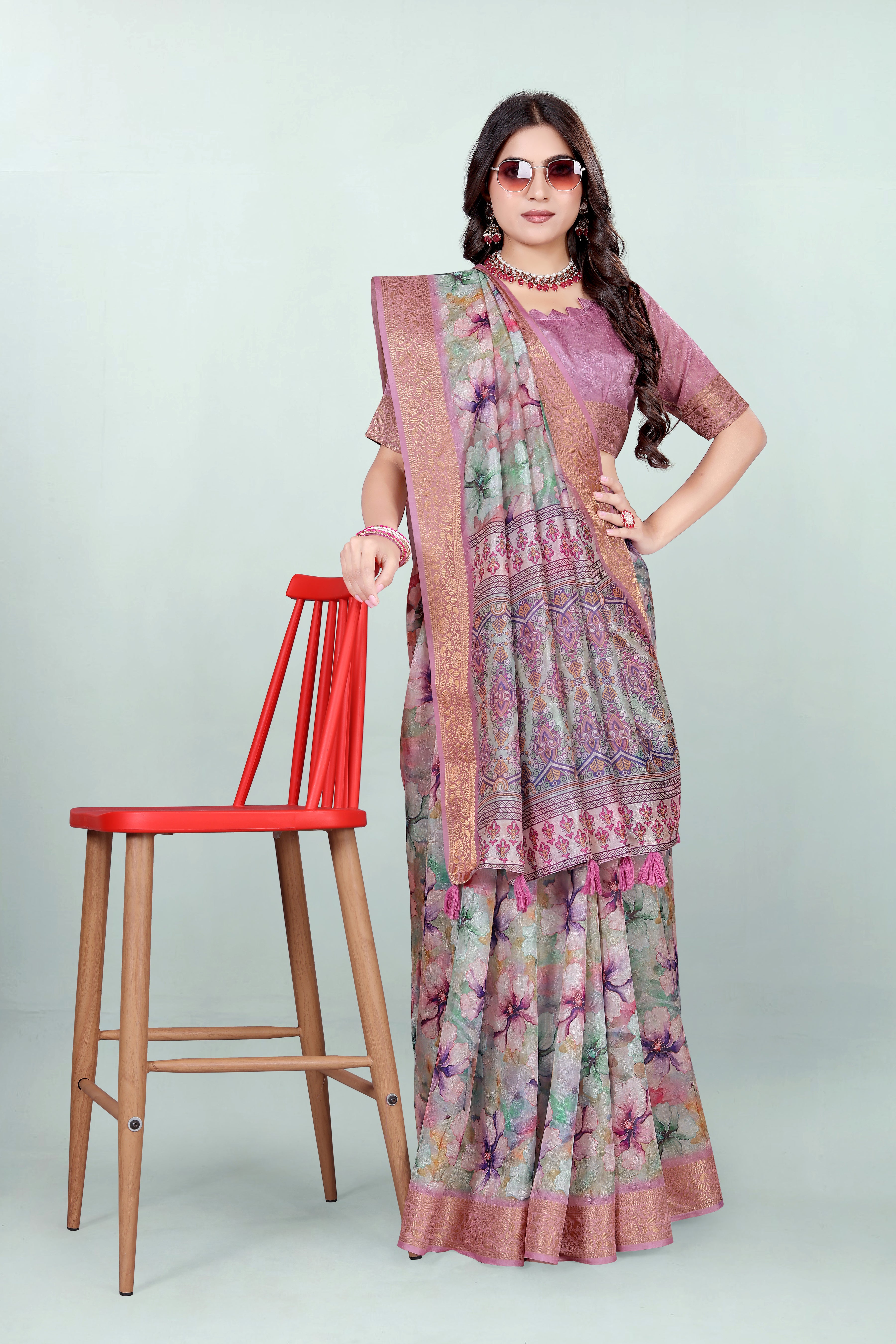 Krishna Pink Floral Self Jacquard Silk Saree