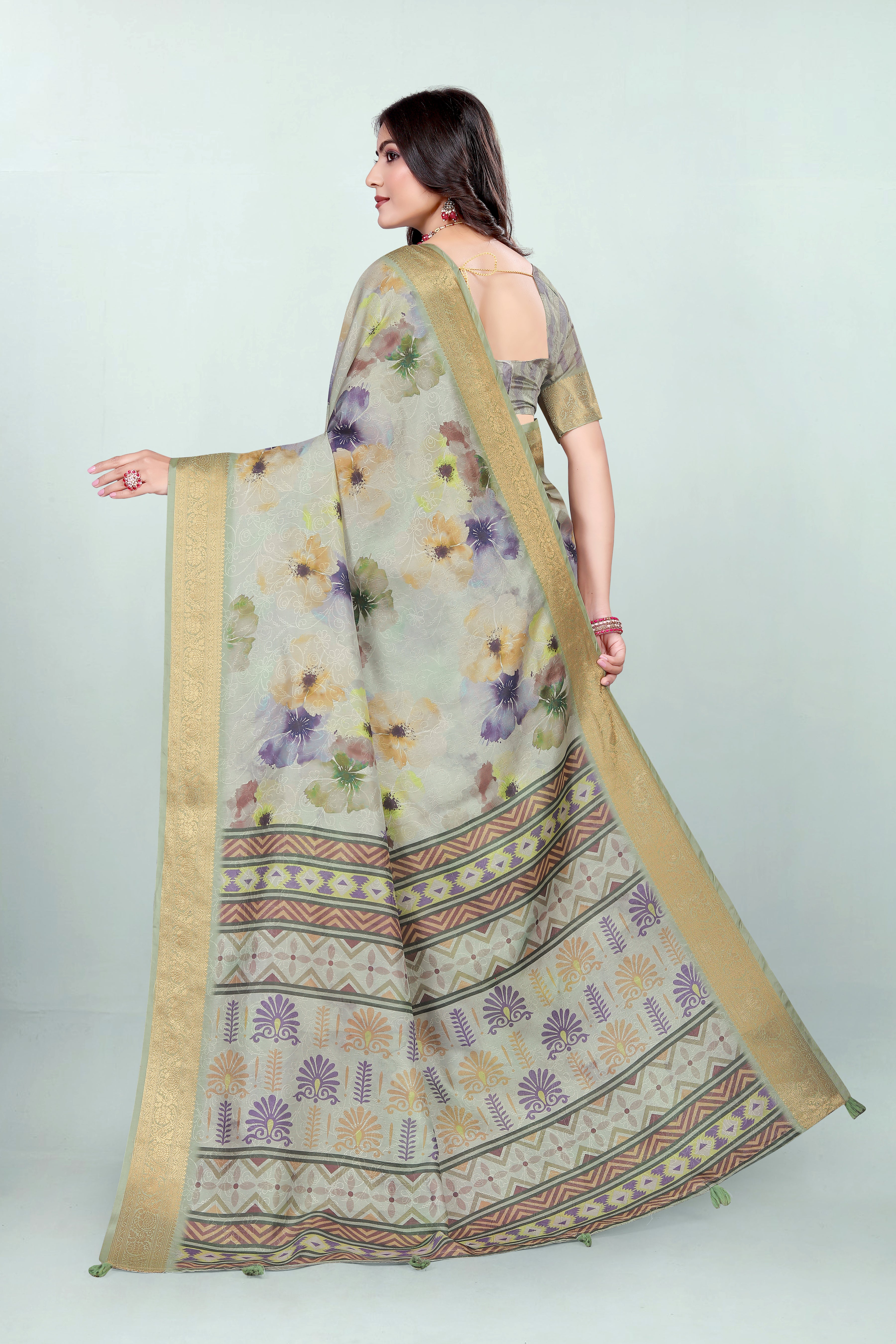 Krishna Light Green Self Jacquard Silk Saree