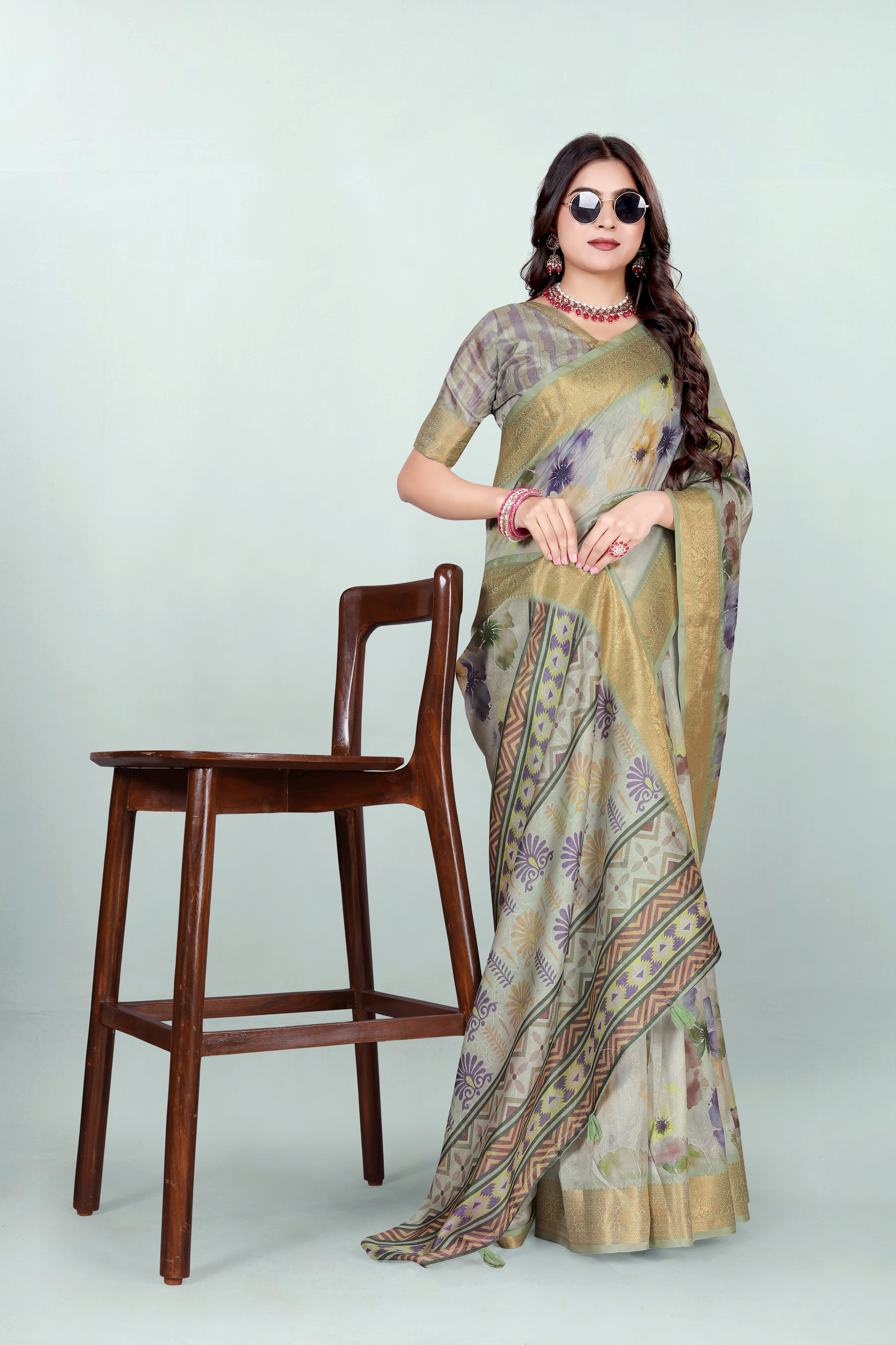 Krishna Light Green Self Jacquard Silk Saree