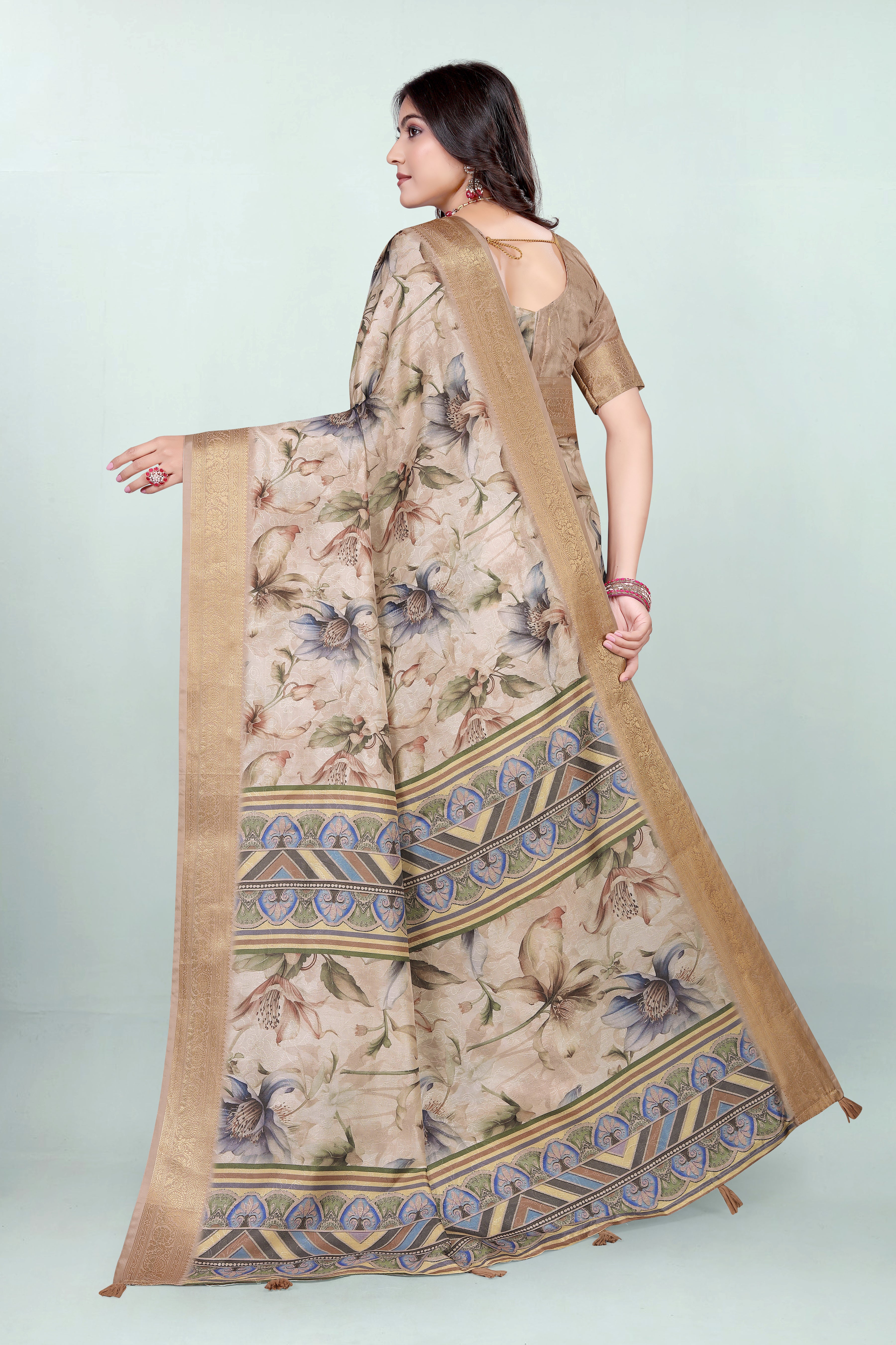 Krishna Grey Golden Self Jacquard Silk Saree