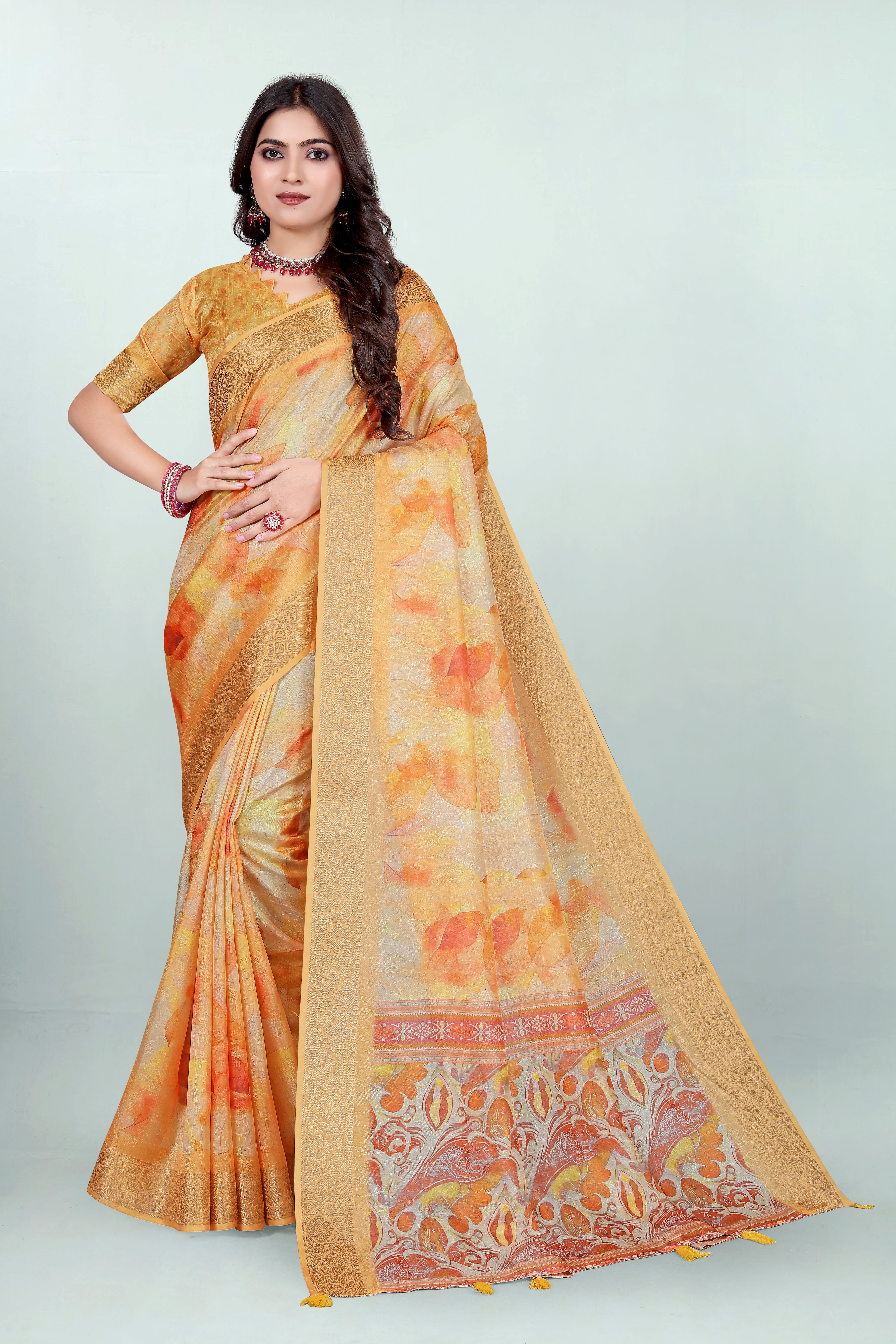 Krishna Lemon Yellow Self Jacquard Silk Saree