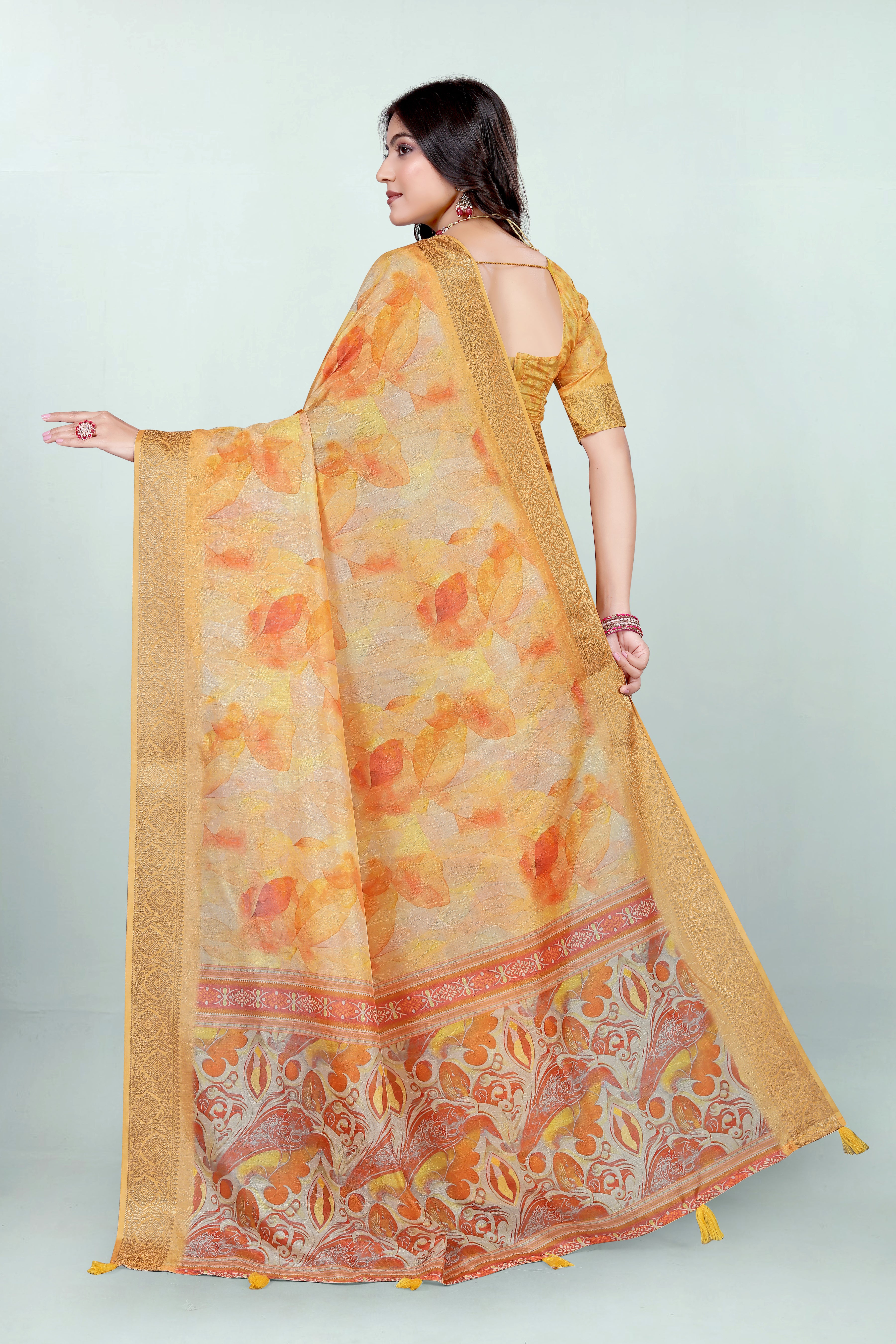 Krishna Lemon Yellow Self Jacquard Silk Saree