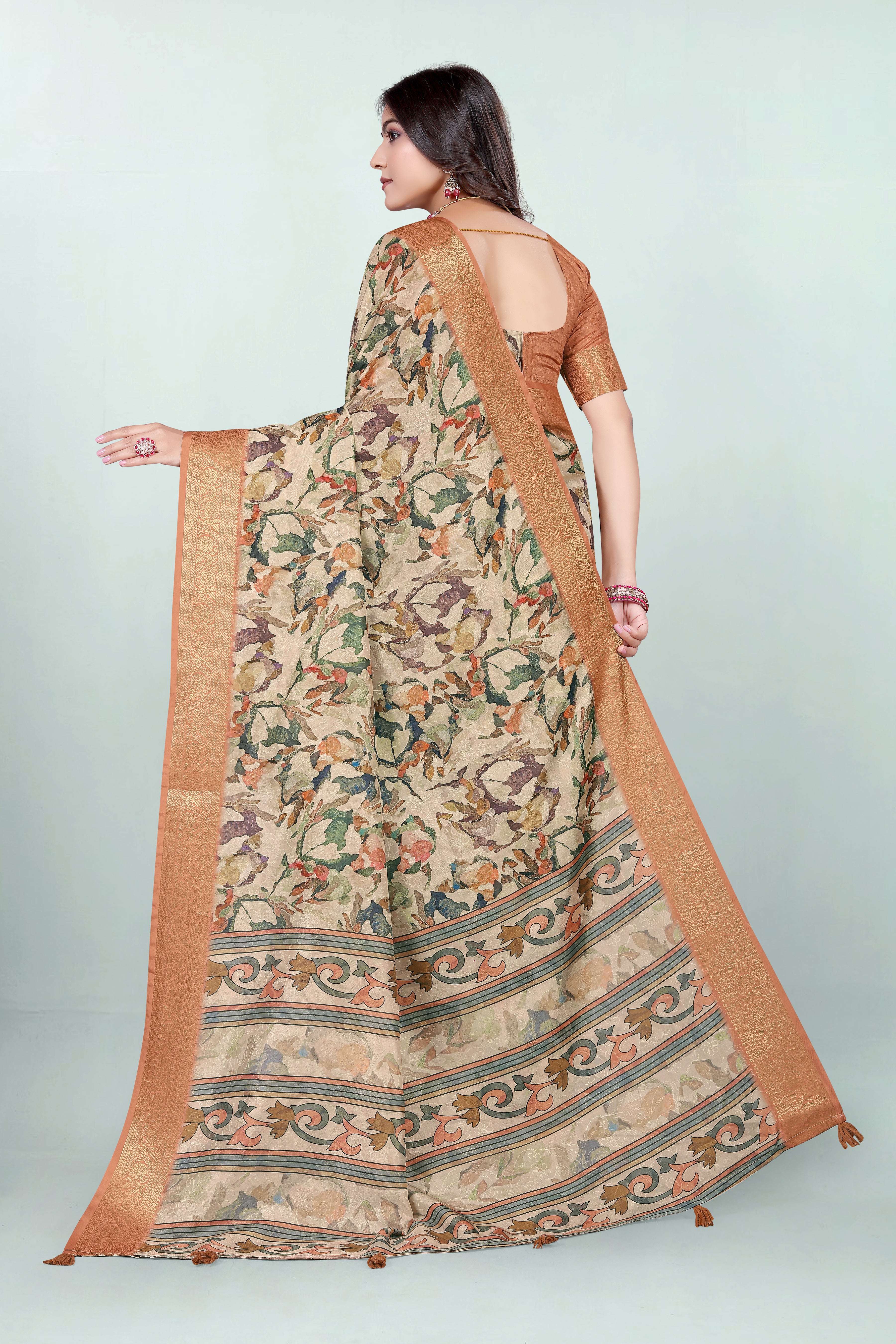 Krishna Orange Self Jacquard Silk Saree