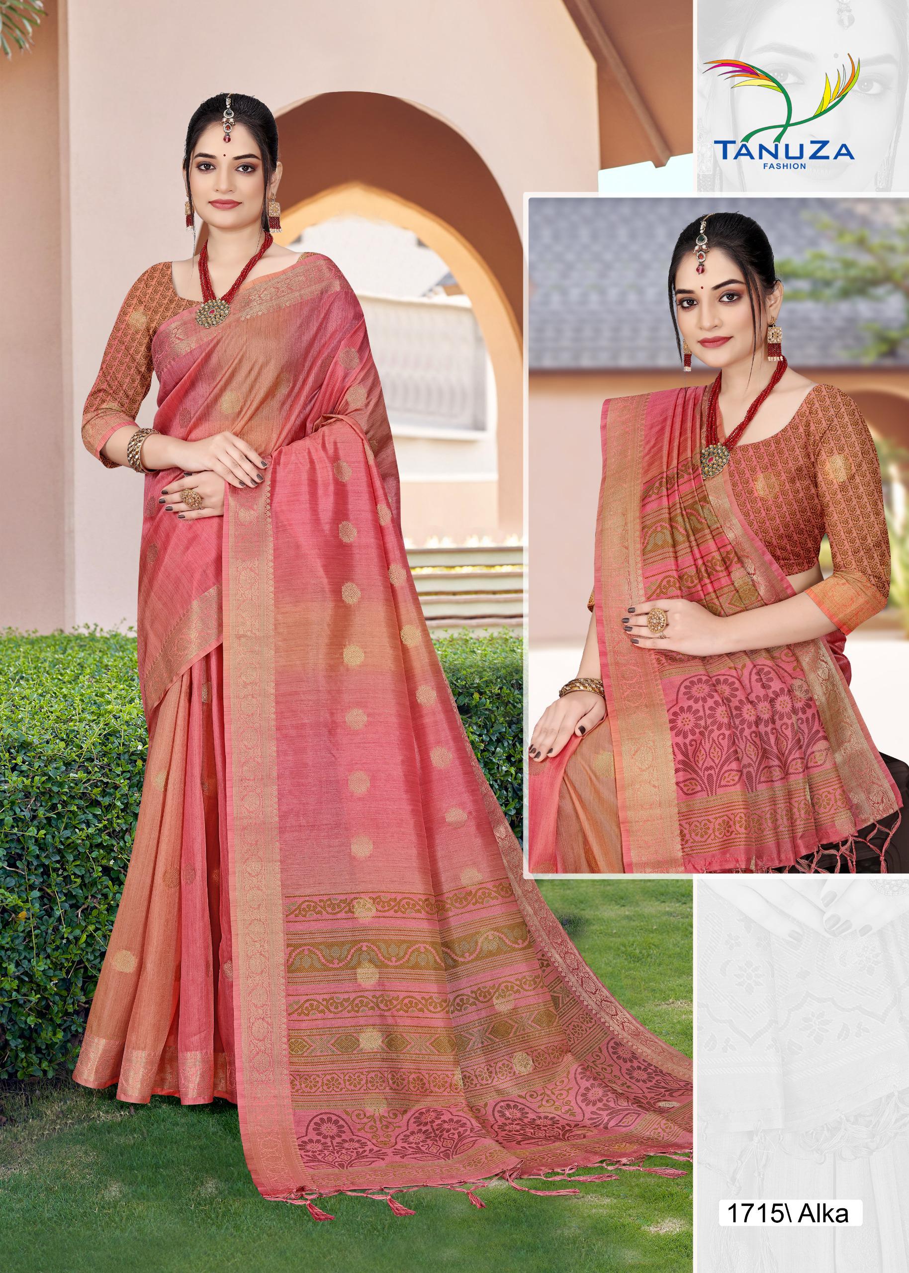 Alka Silk Butti Redish Pink Saree