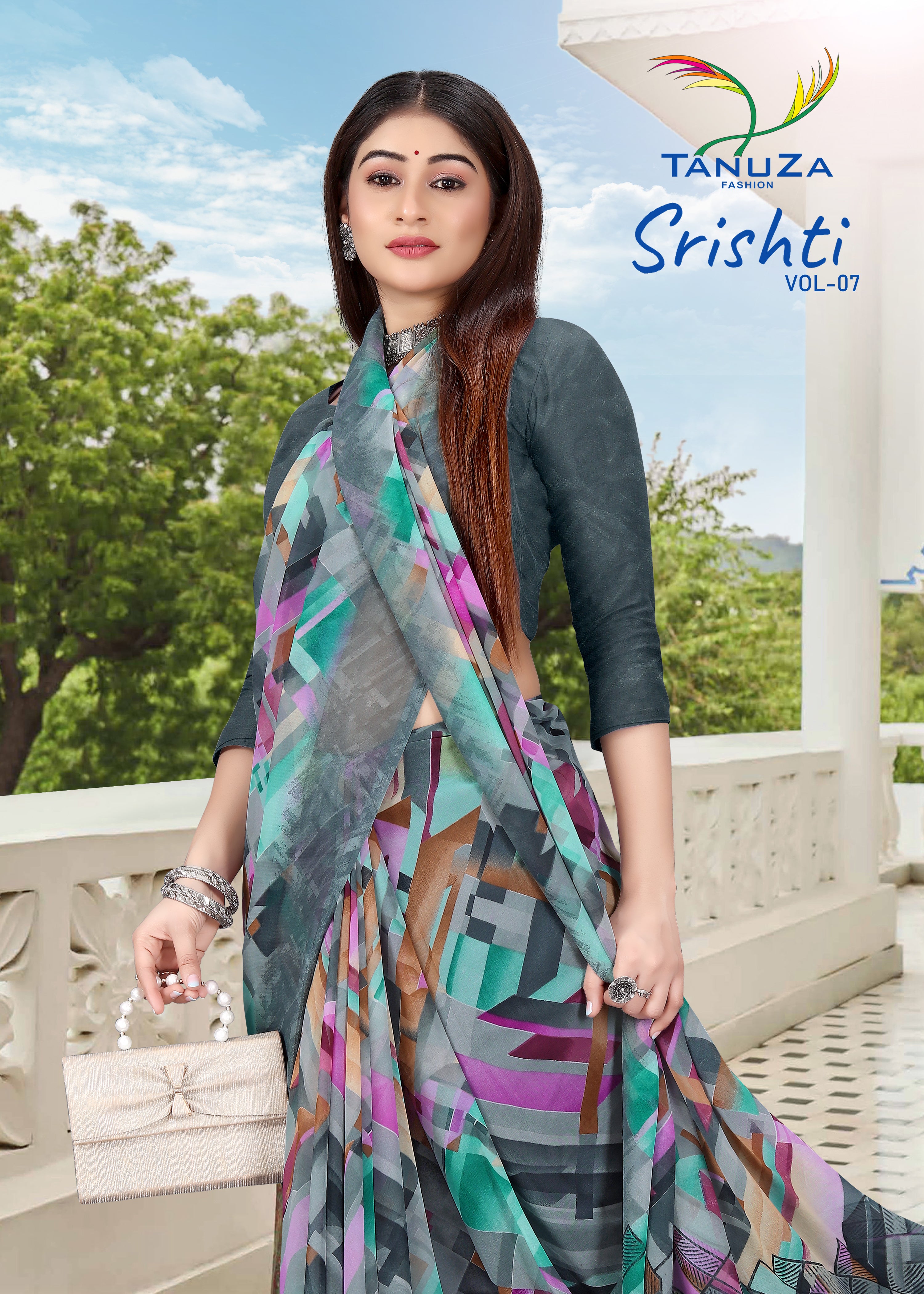 Blue-Grey Srishti Georgette Saree