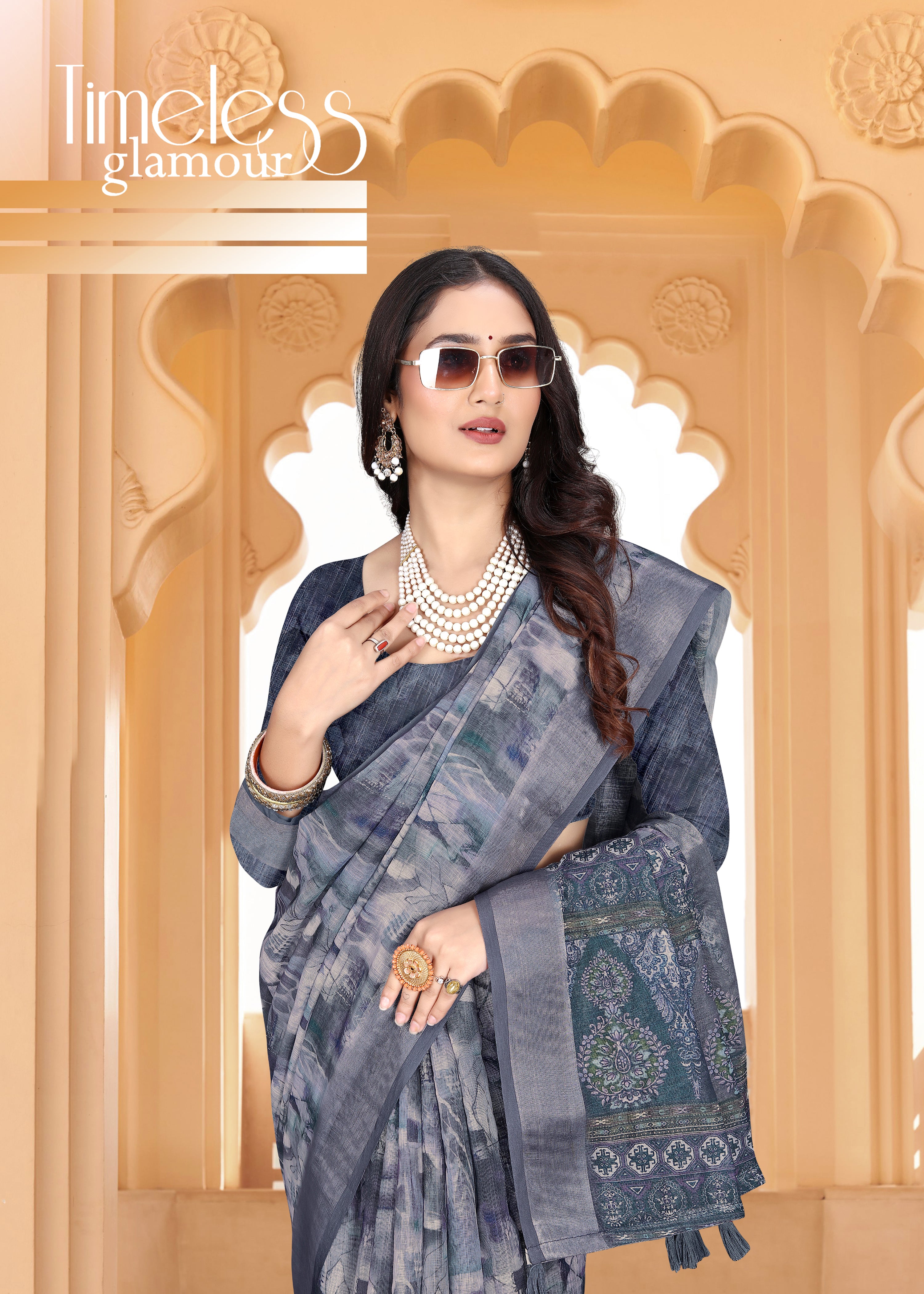 Slate Blue Linen Fabric Saree