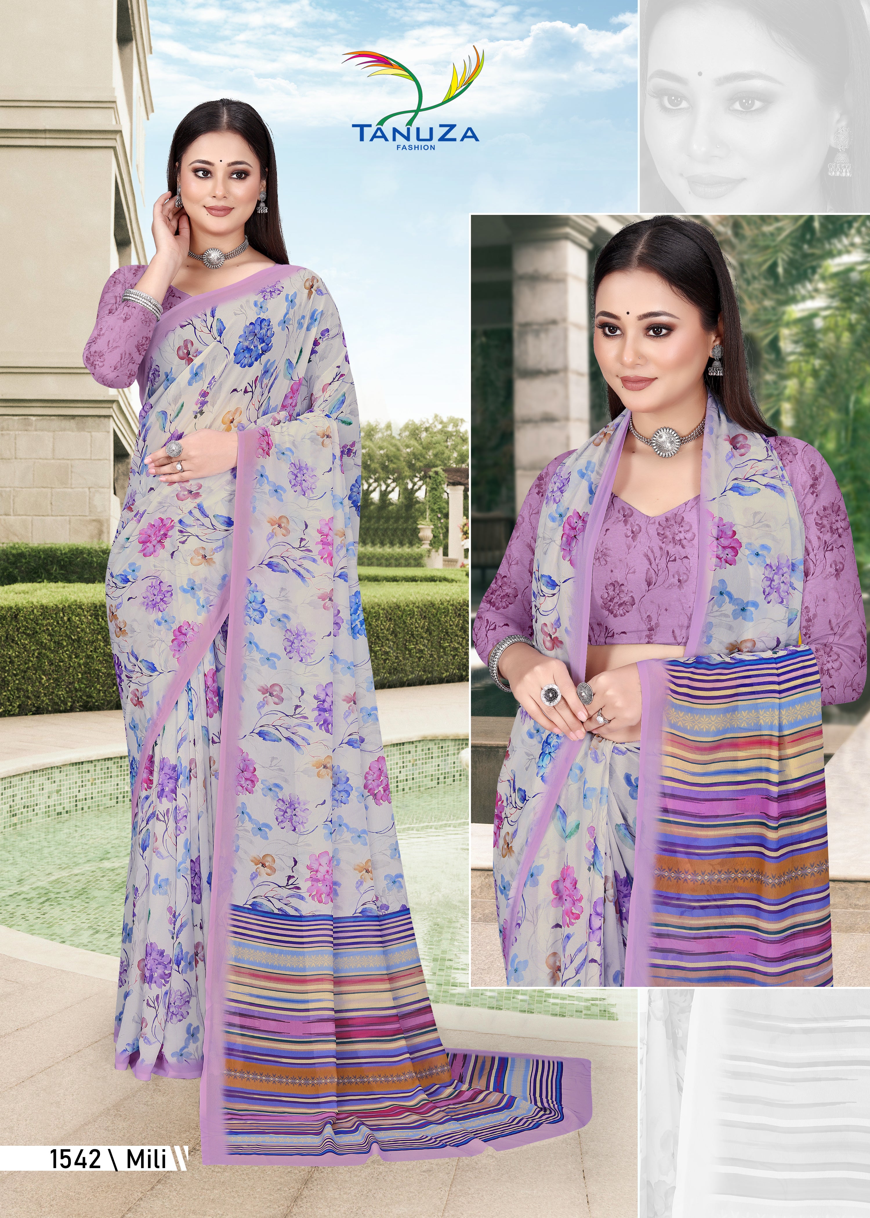 Purple White Weightless Milli Saree
