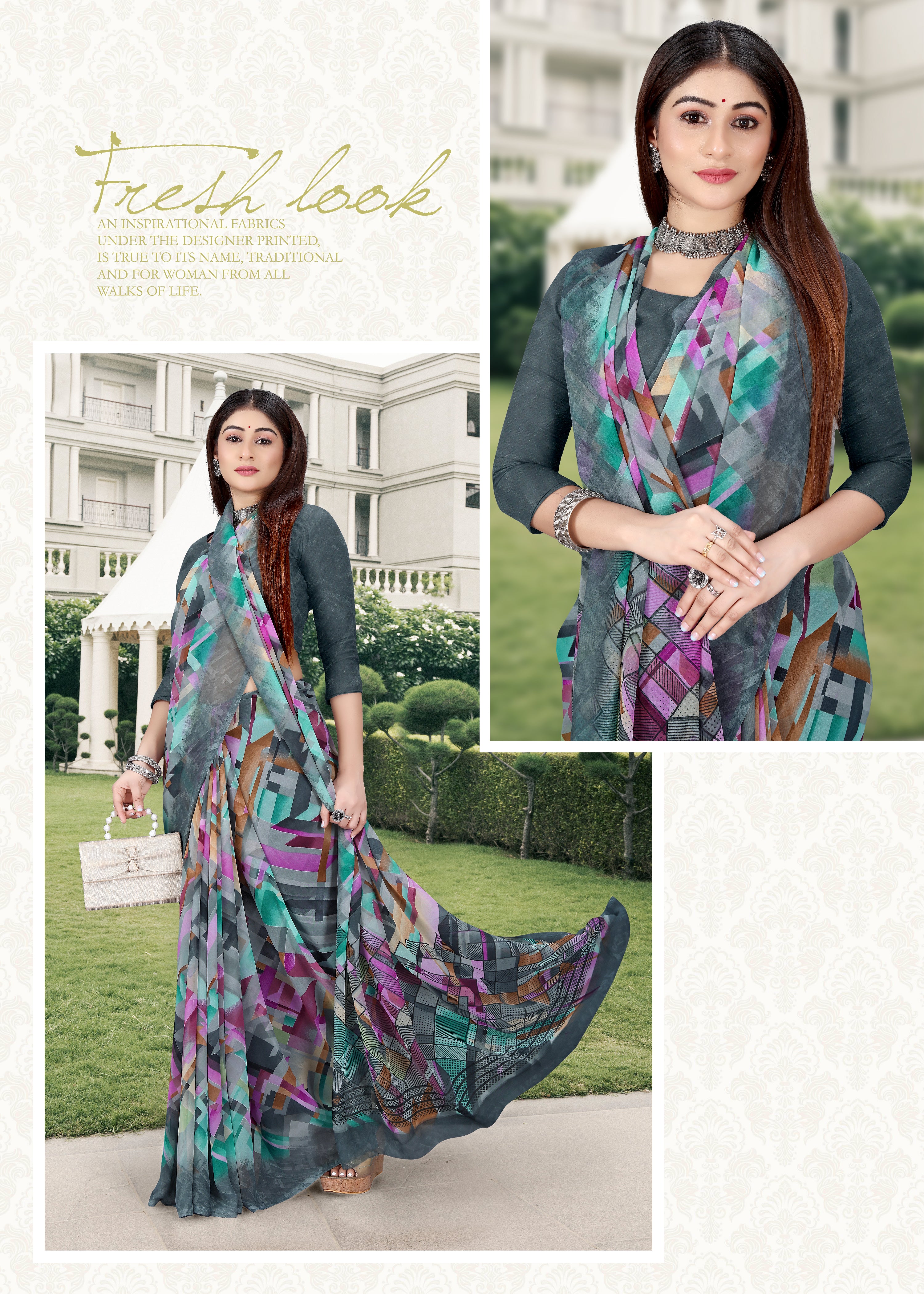 Blue-Grey Srishti Georgette Saree