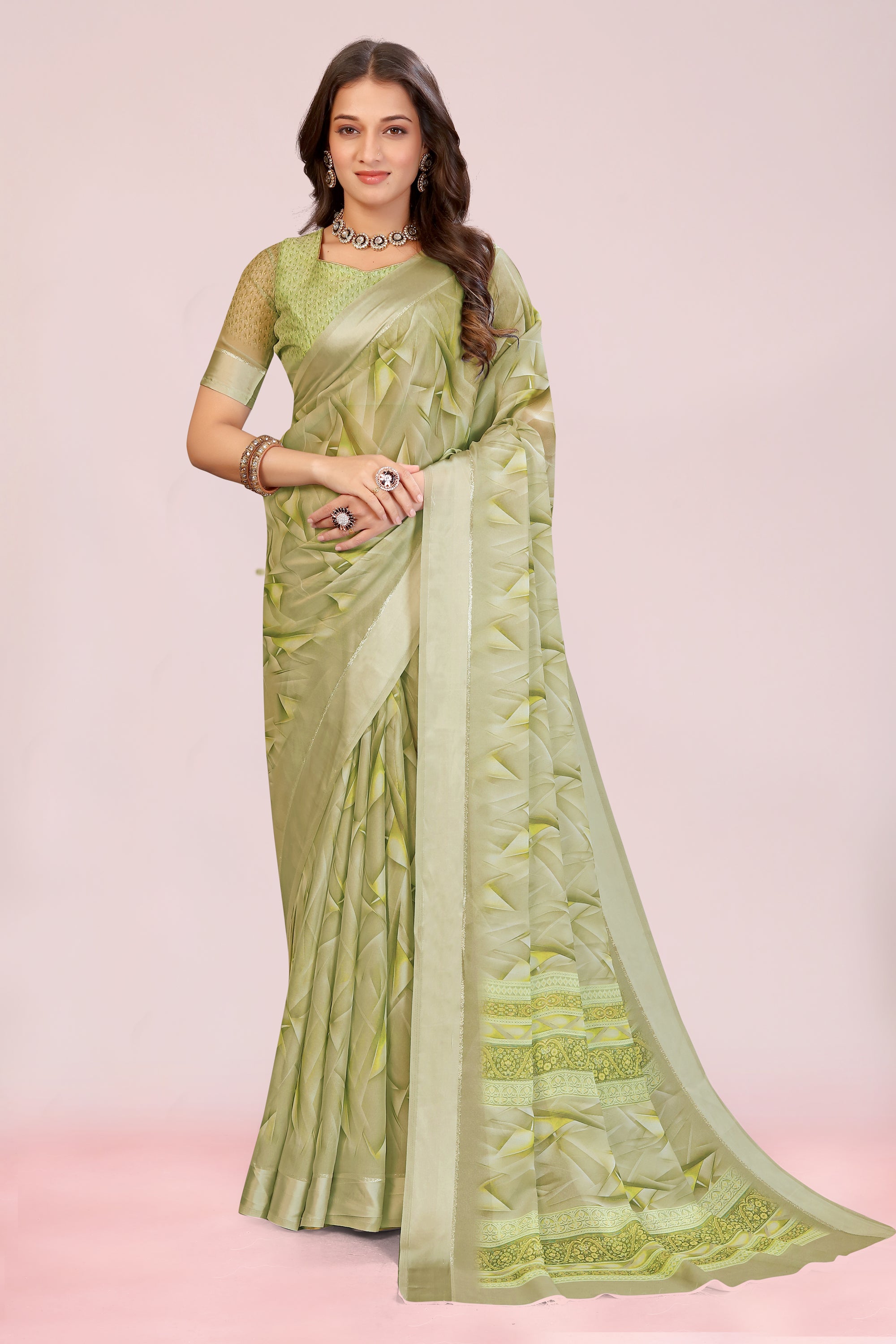 Amita Lime Green Dull Moss with Satin Border