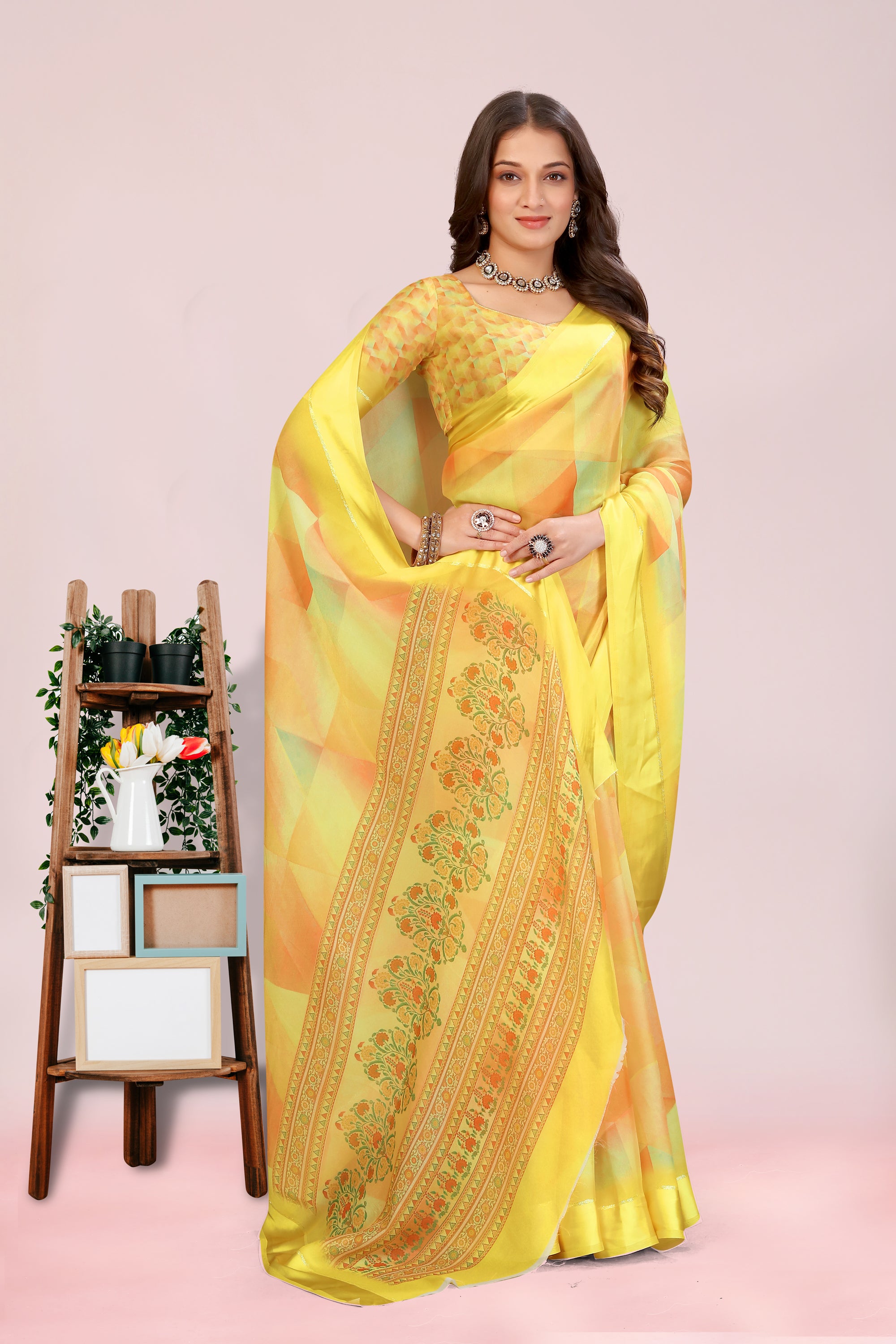 Amita Corn Yellow Dull Moss with Satin Border