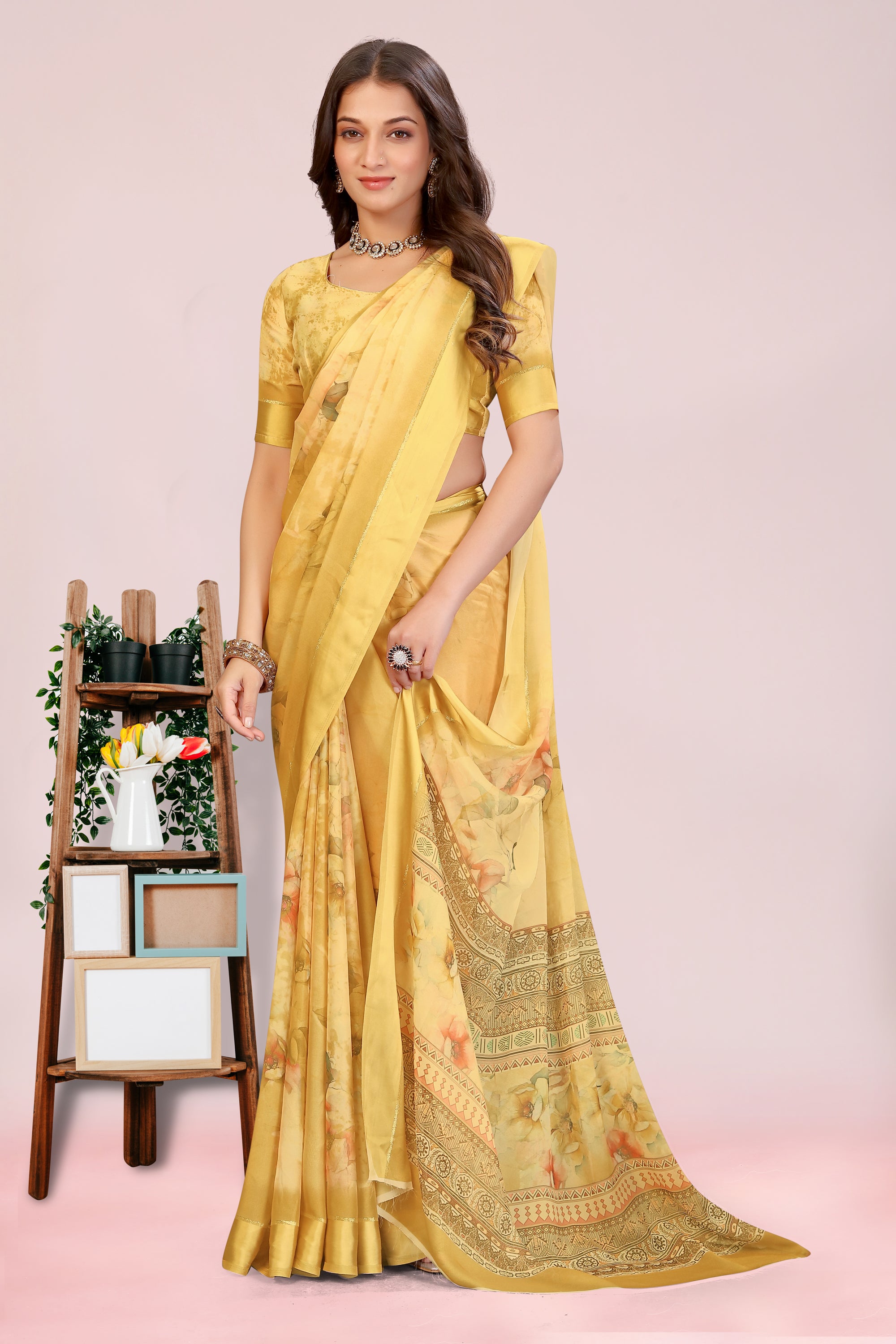 Amita Mustard Yellow Dull Moss with Satin Border