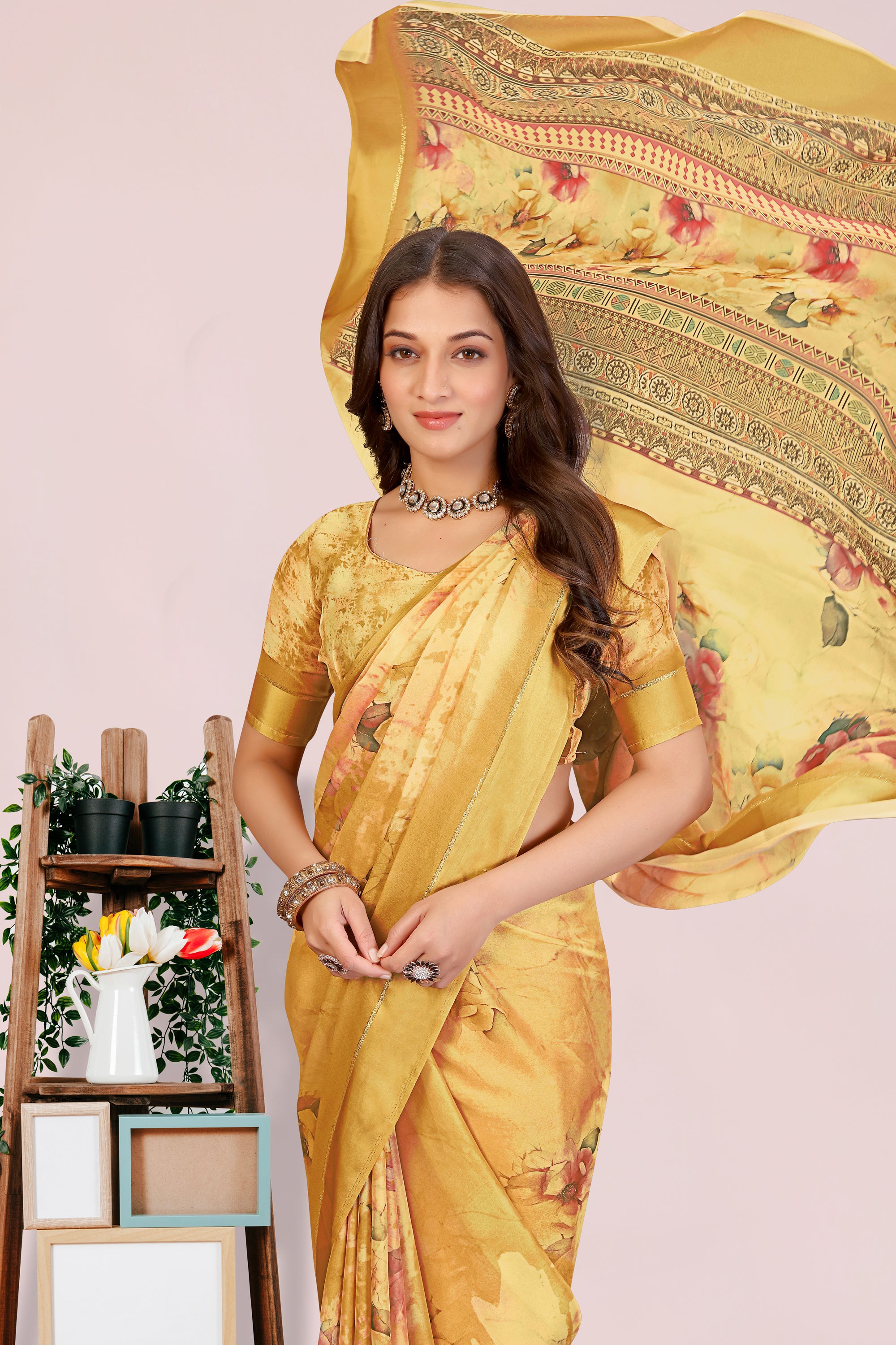 Amita Mustard Yellow Dull Moss with Satin Border