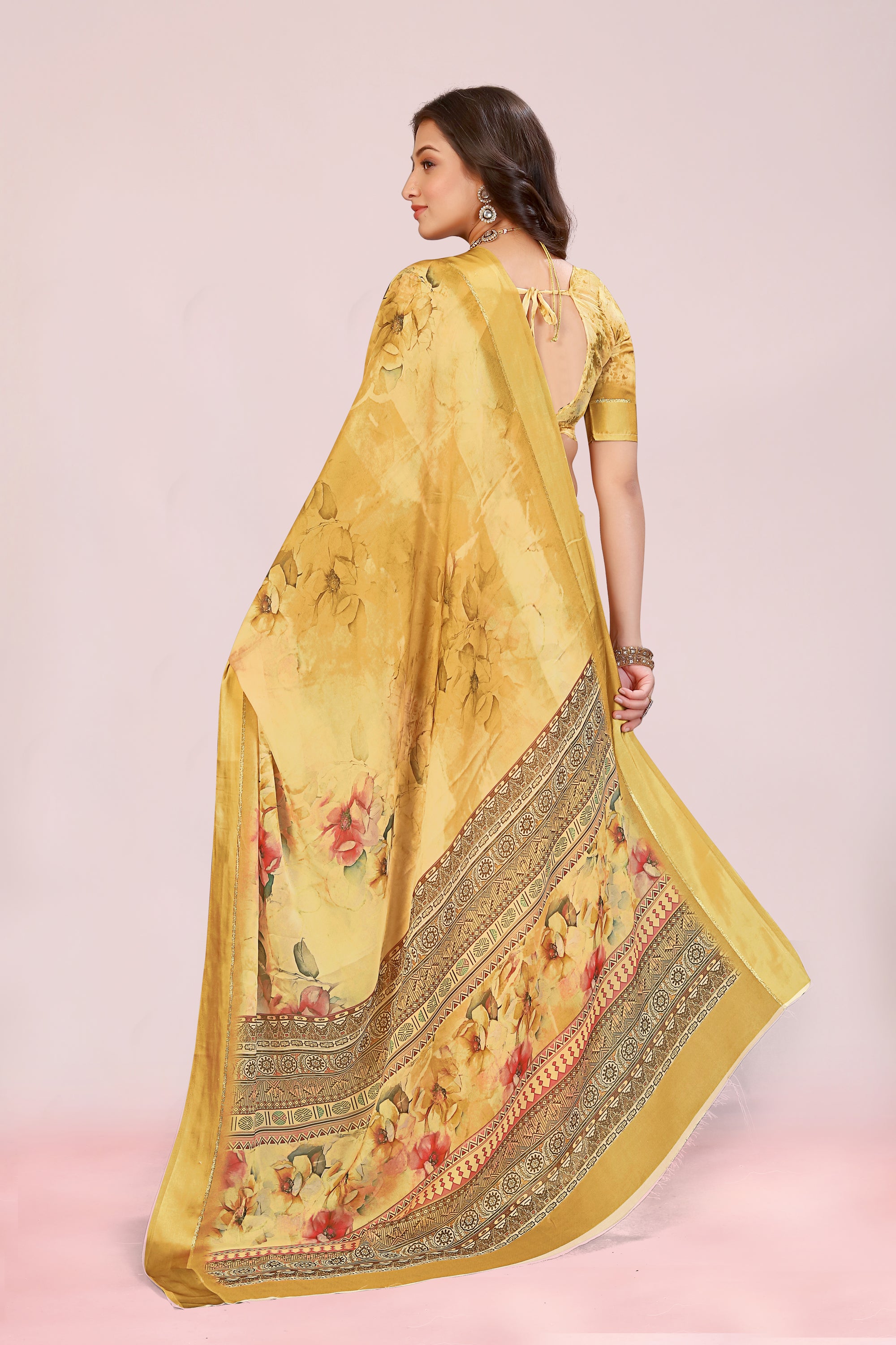 Amita Mustard Yellow Dull Moss with Satin Border