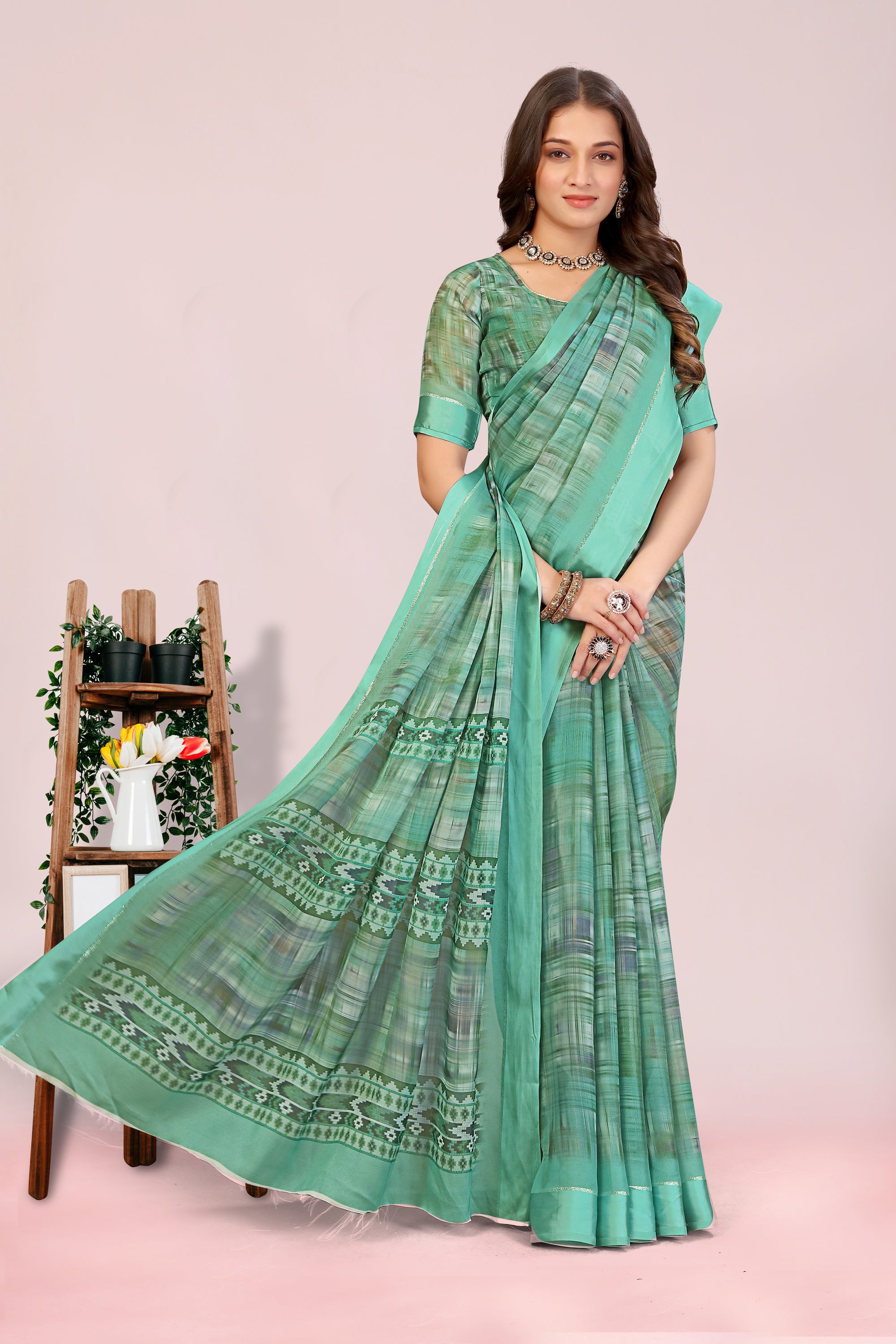 Amita Sea Green Dull Moss with Satin Border