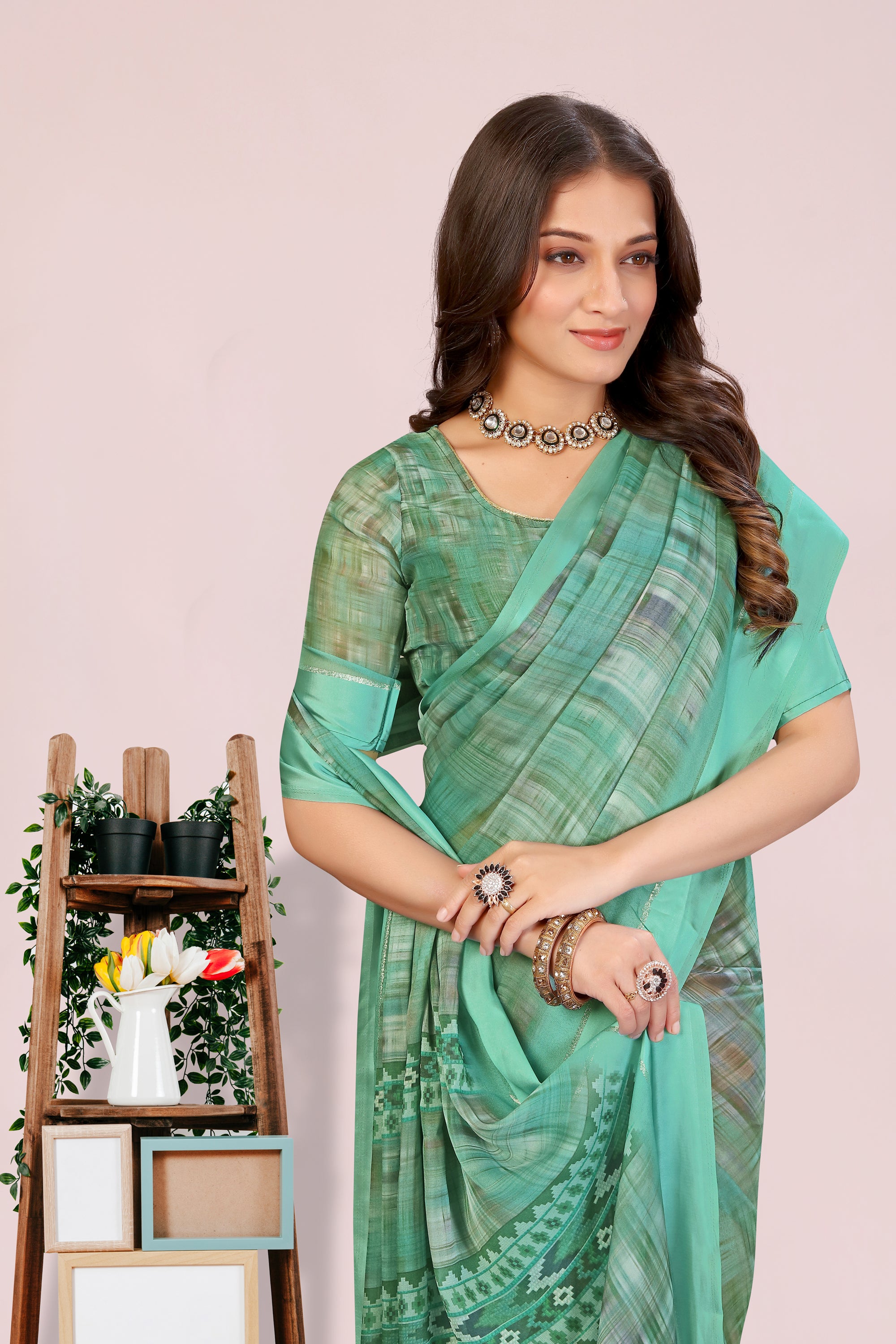 Amita Sea Green Dull Moss with Satin Border