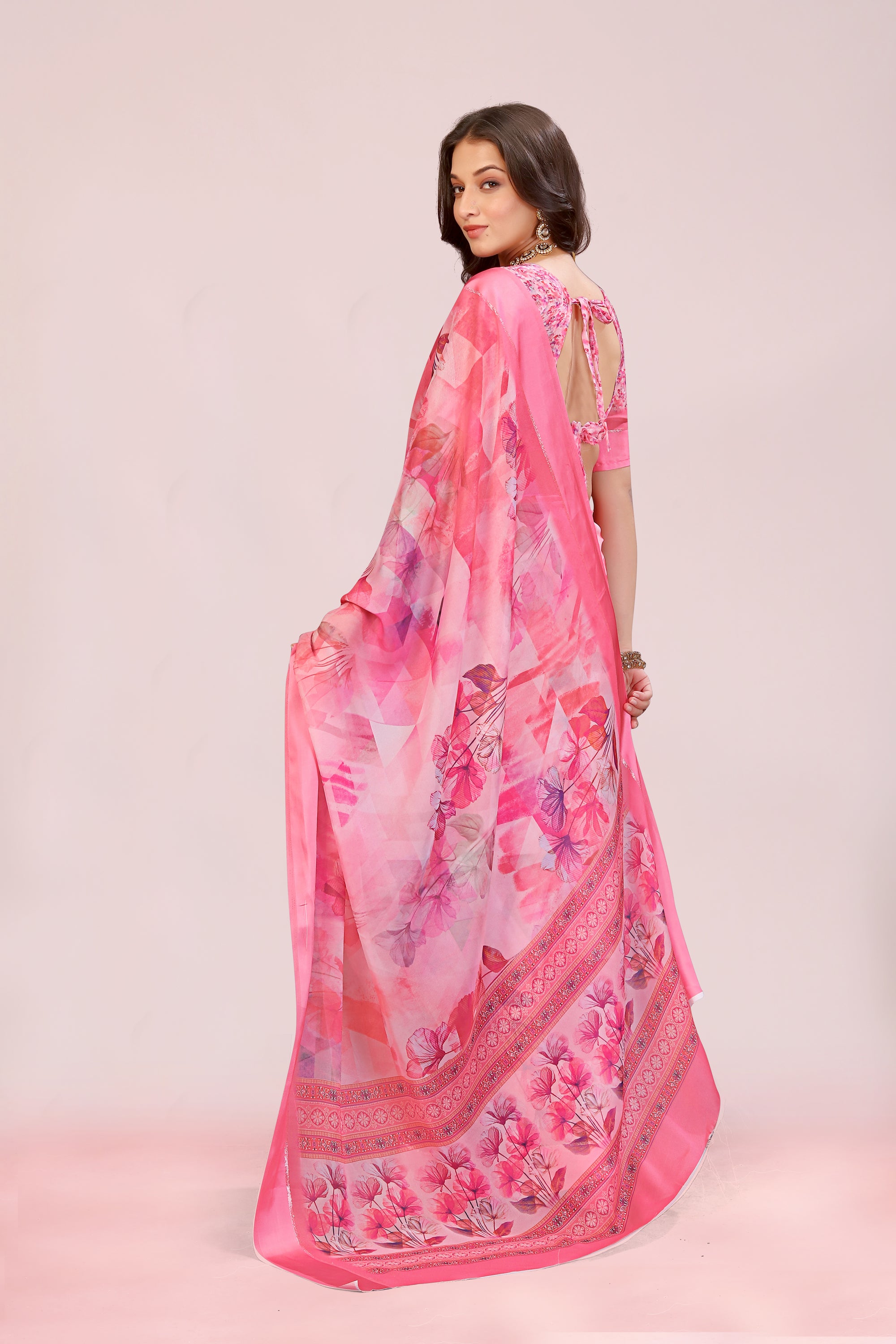 Amita Baby Pink Dull Moss with Satin Border