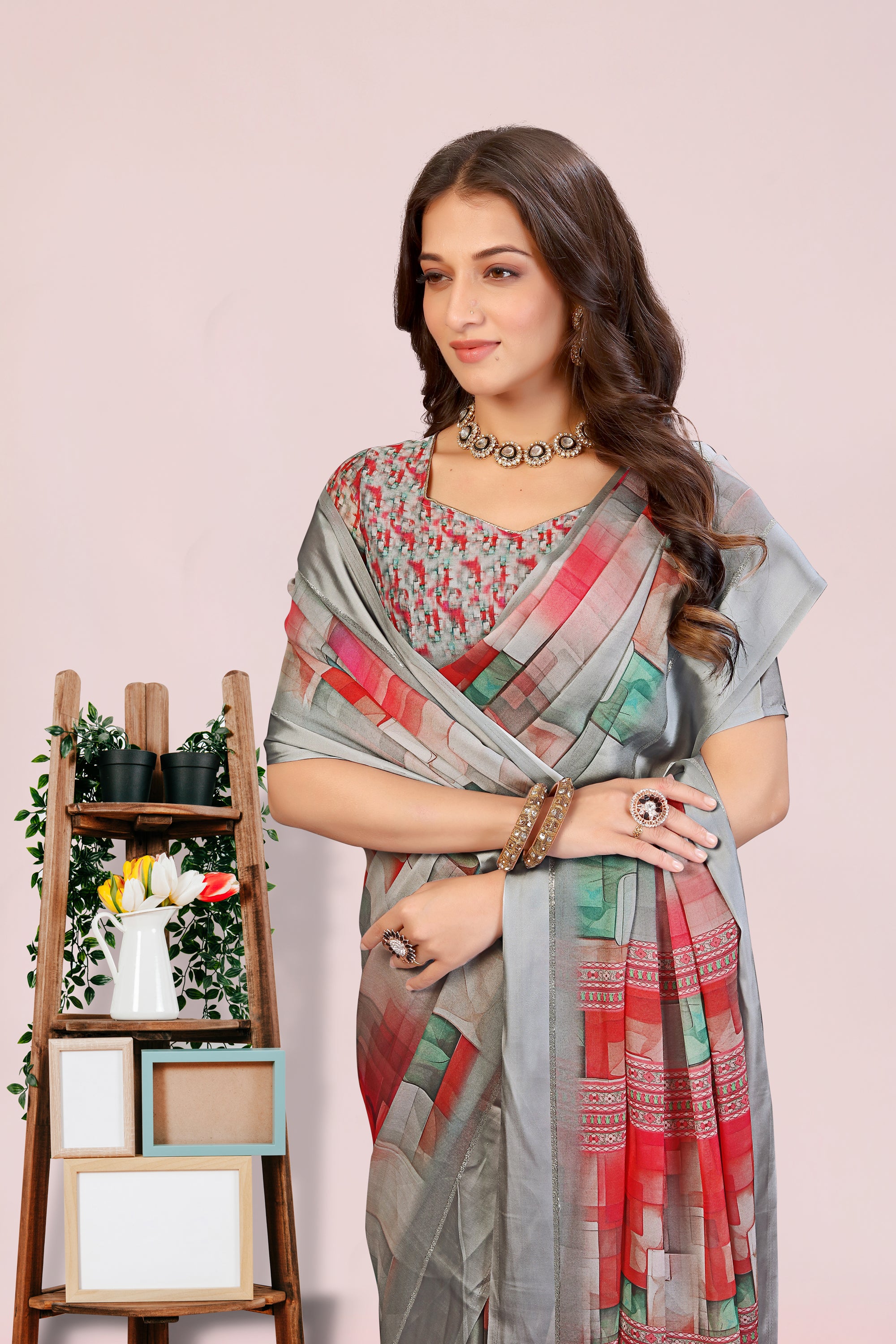 Amita Geometrical Dull Moss with Satin Border