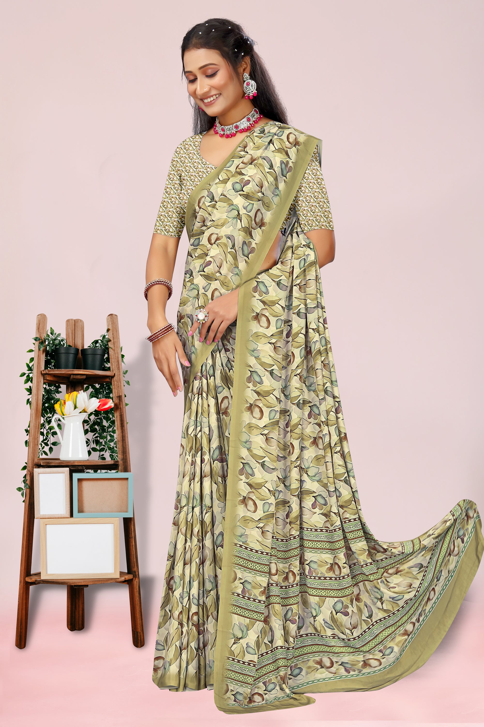 Dolly Pista Green Crepe Saree