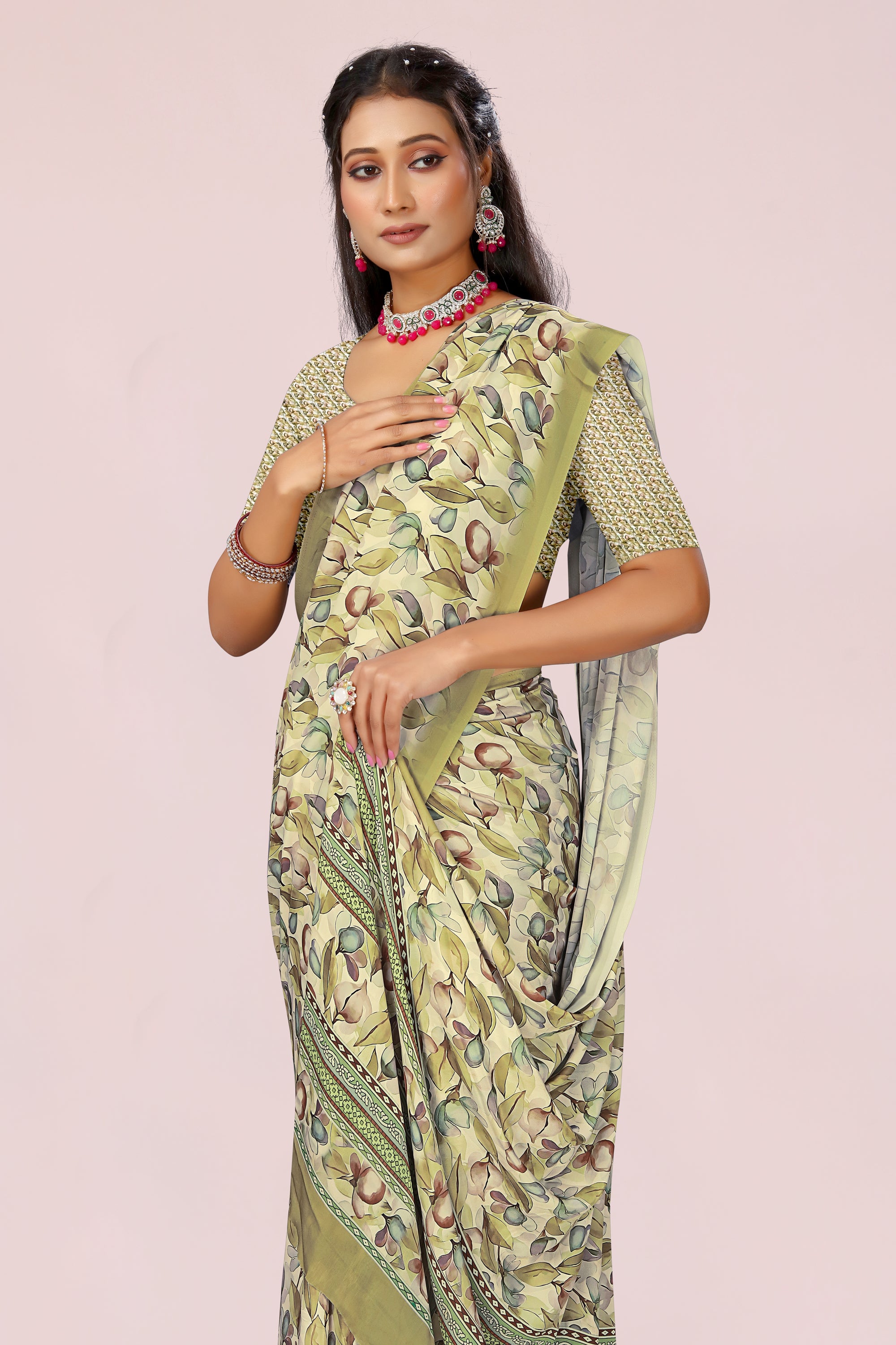 Dolly Pista Green Crepe Saree