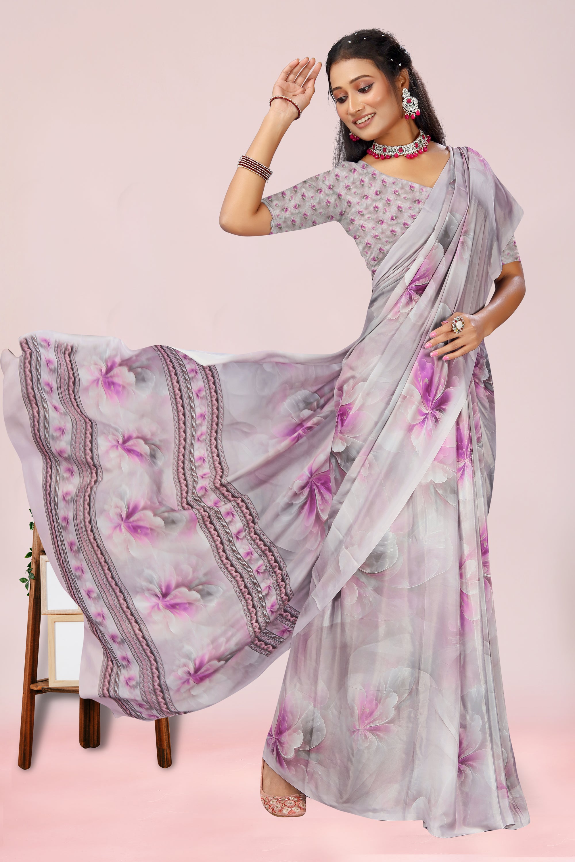 Dolly Shady Pink Crepe Saree