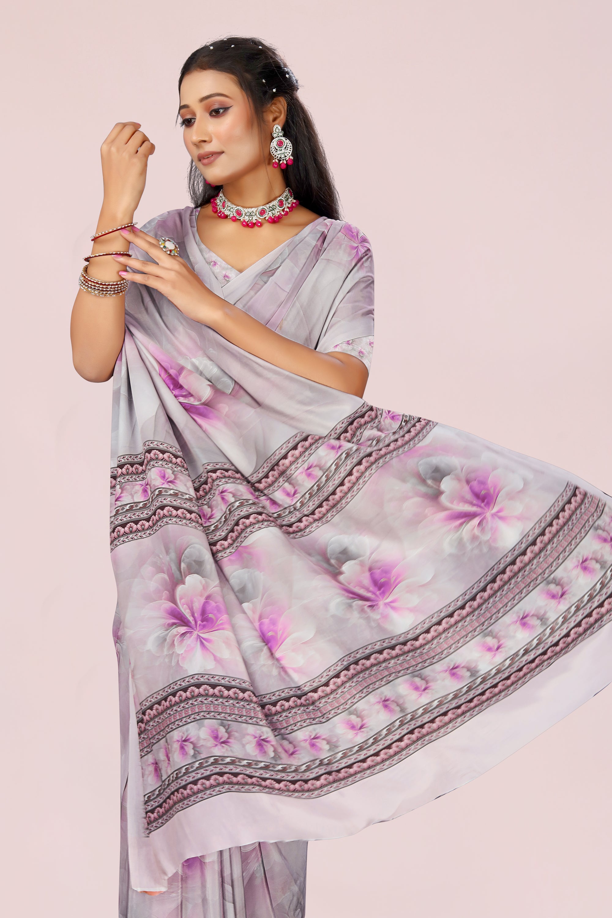Dolly Shady Pink Crepe Saree