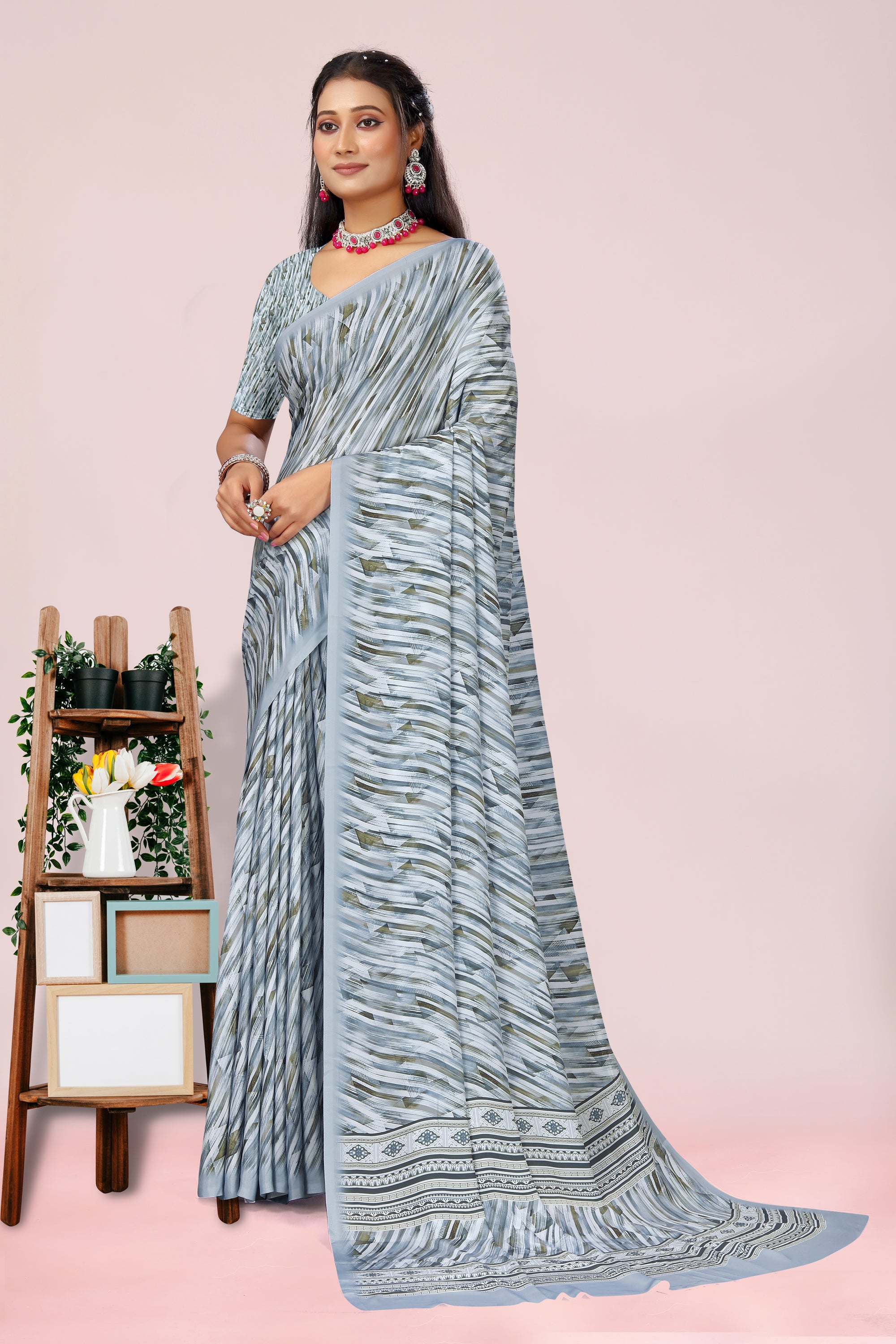 Dolly Livid Blue Lehariya Crepe Saree
