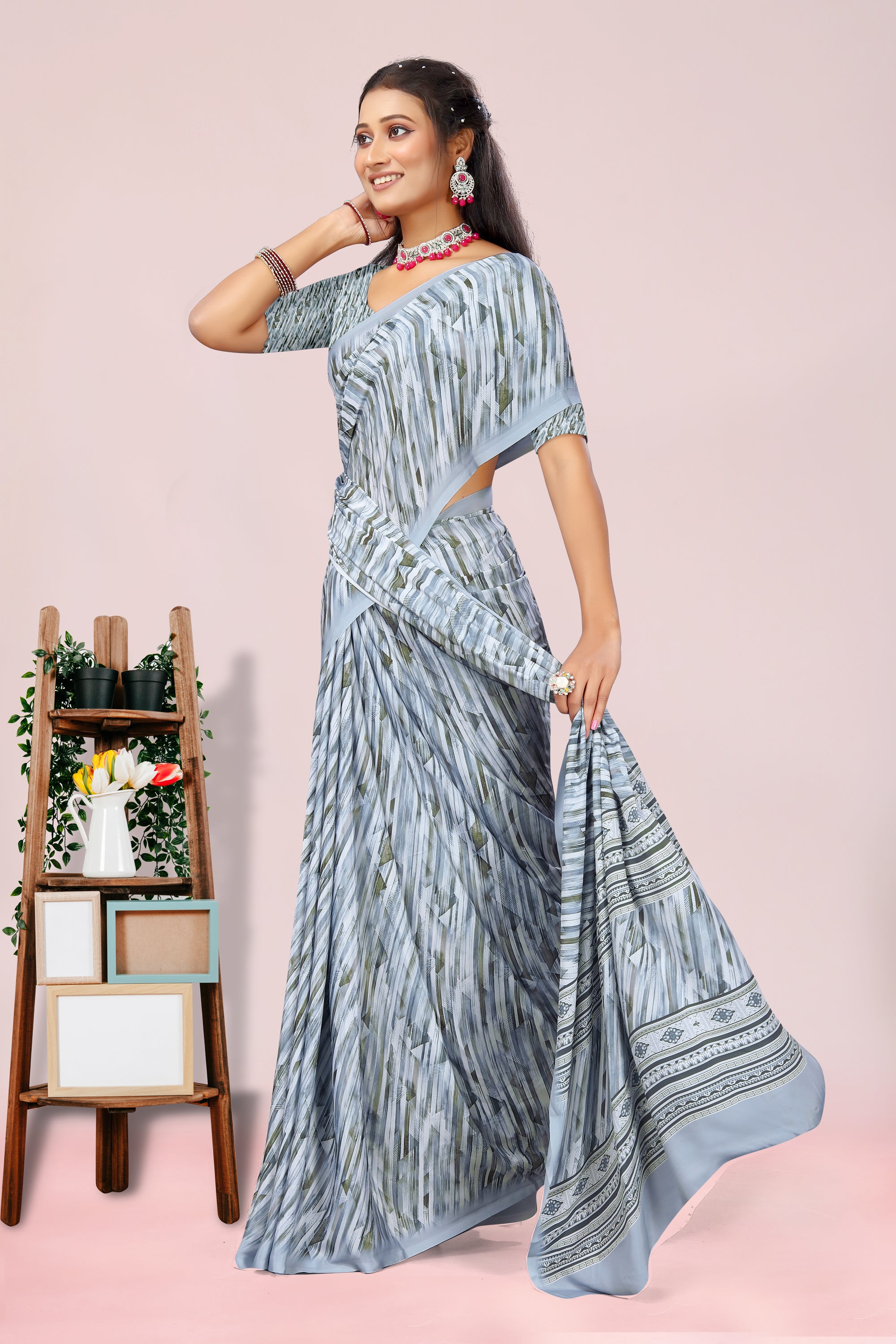 Dolly Livid Blue Lehariya Crepe Saree