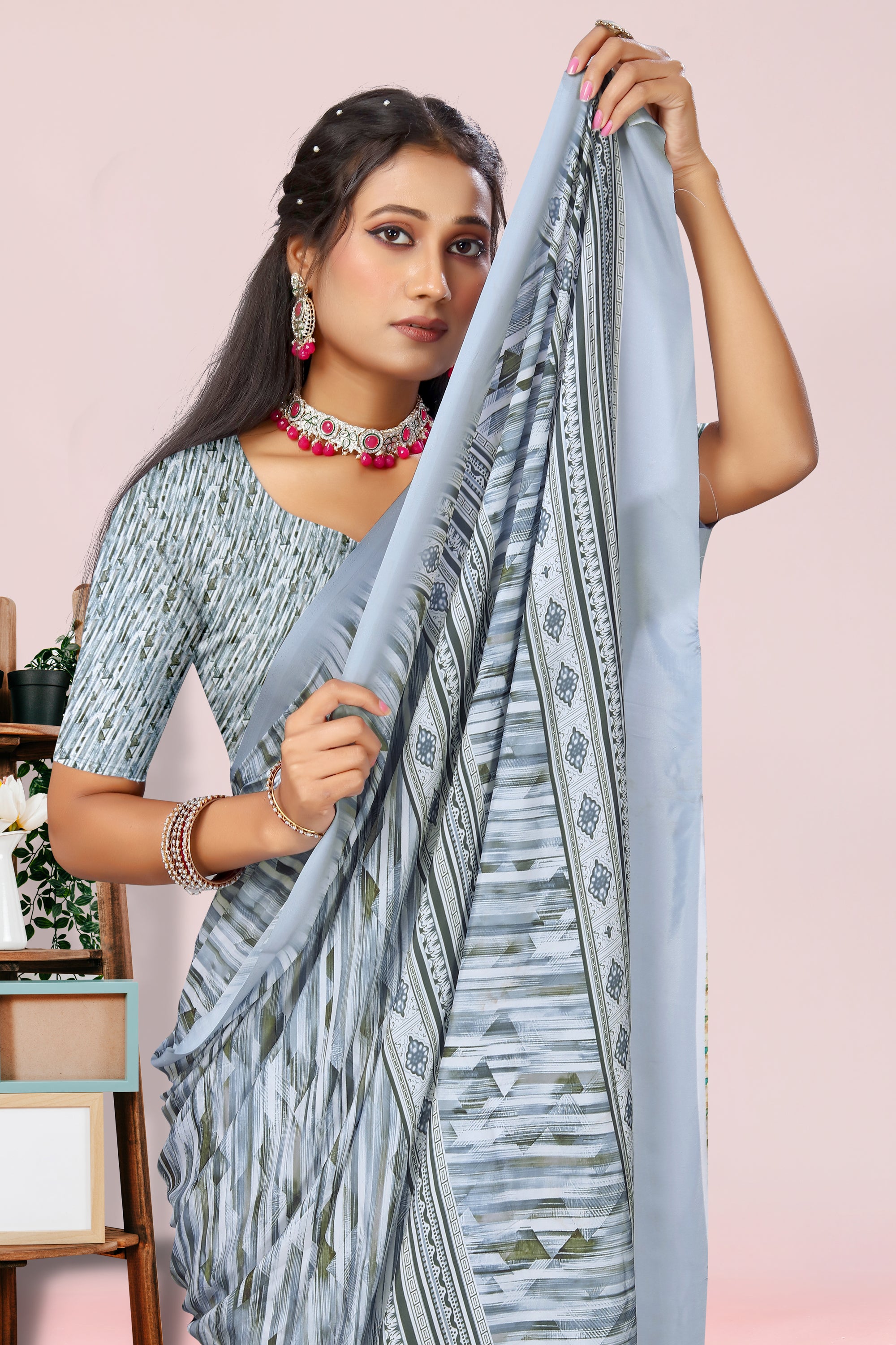 Dolly Livid Blue Lehariya Crepe Saree
