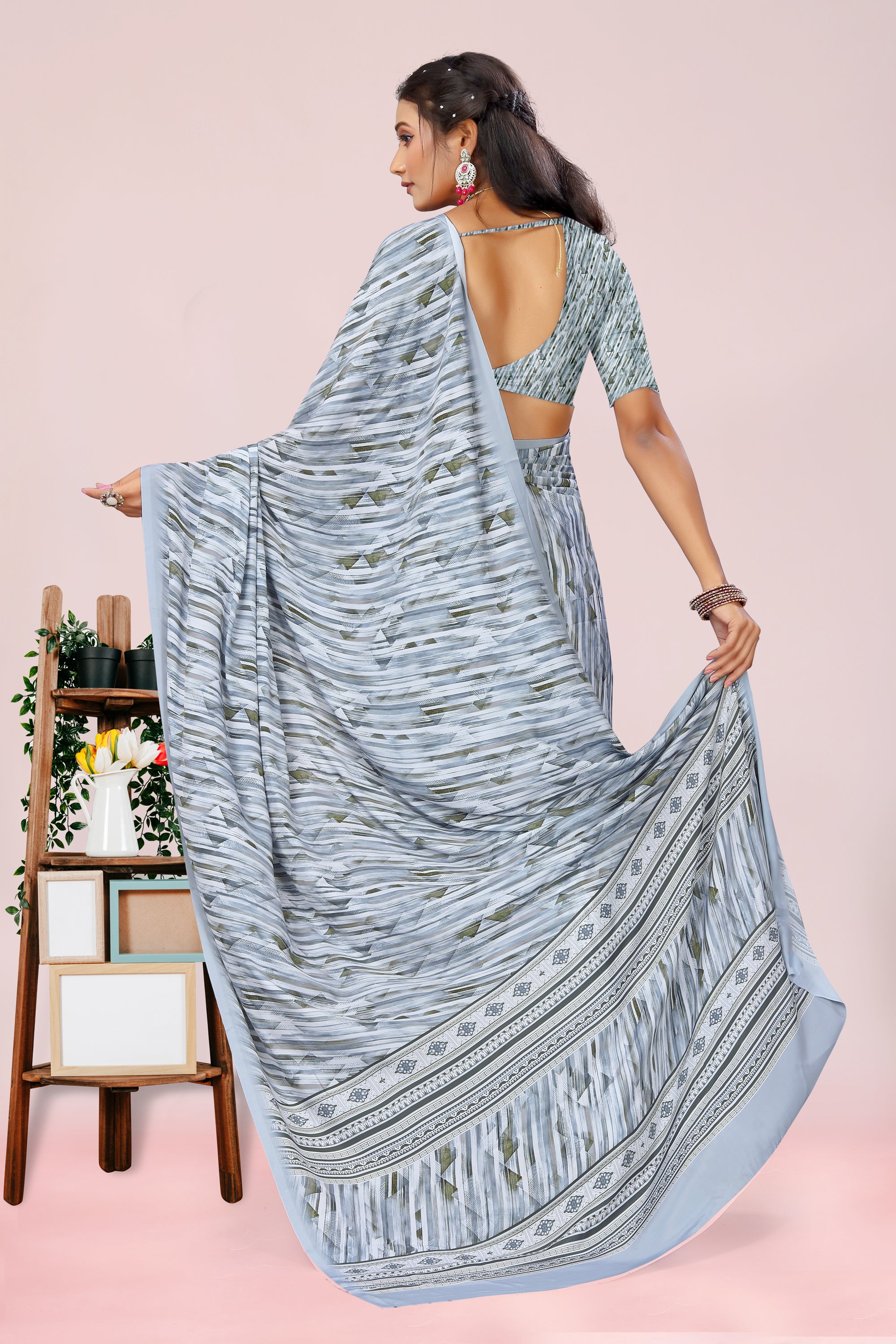 Dolly Livid Blue Lehariya Crepe Saree