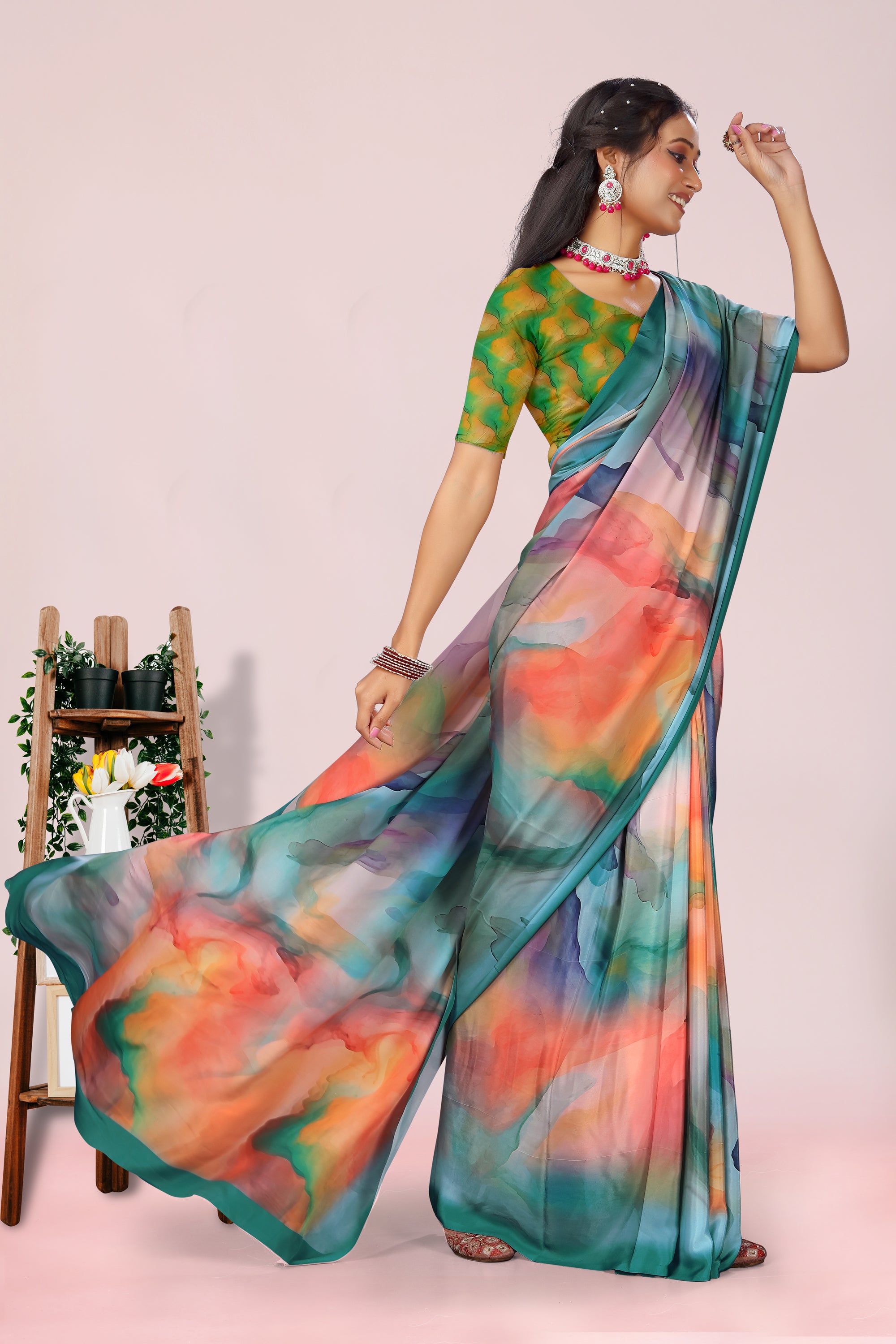 Dolly Rainbow Shade Crepe Saree