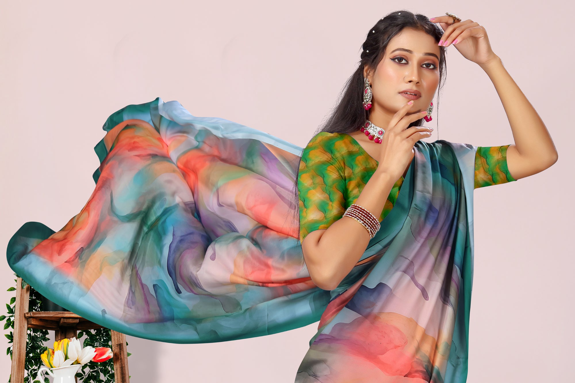 Dolly Rainbow Shade Crepe Saree