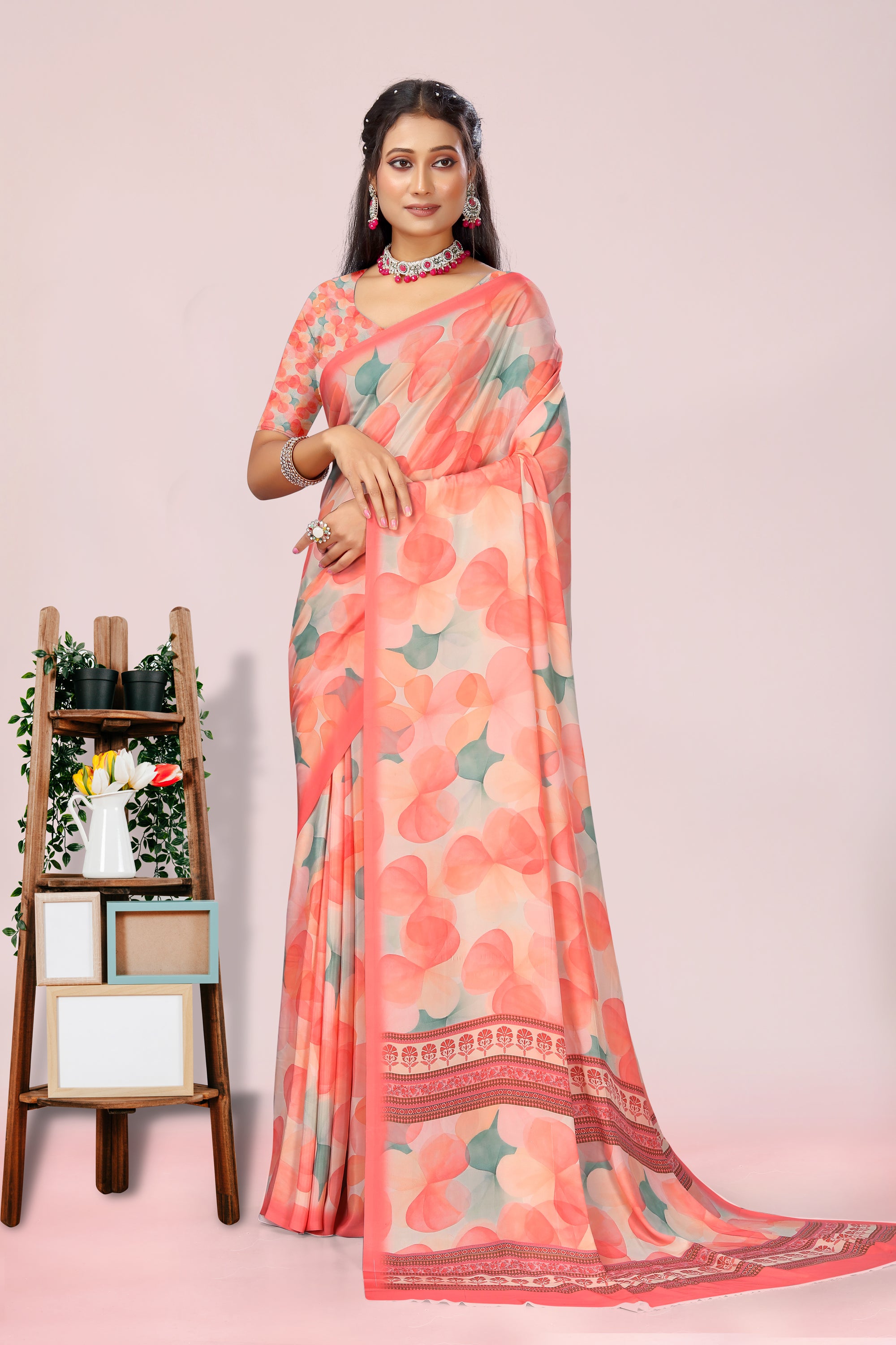 Dolly Light Orange Shade Crepe Saree