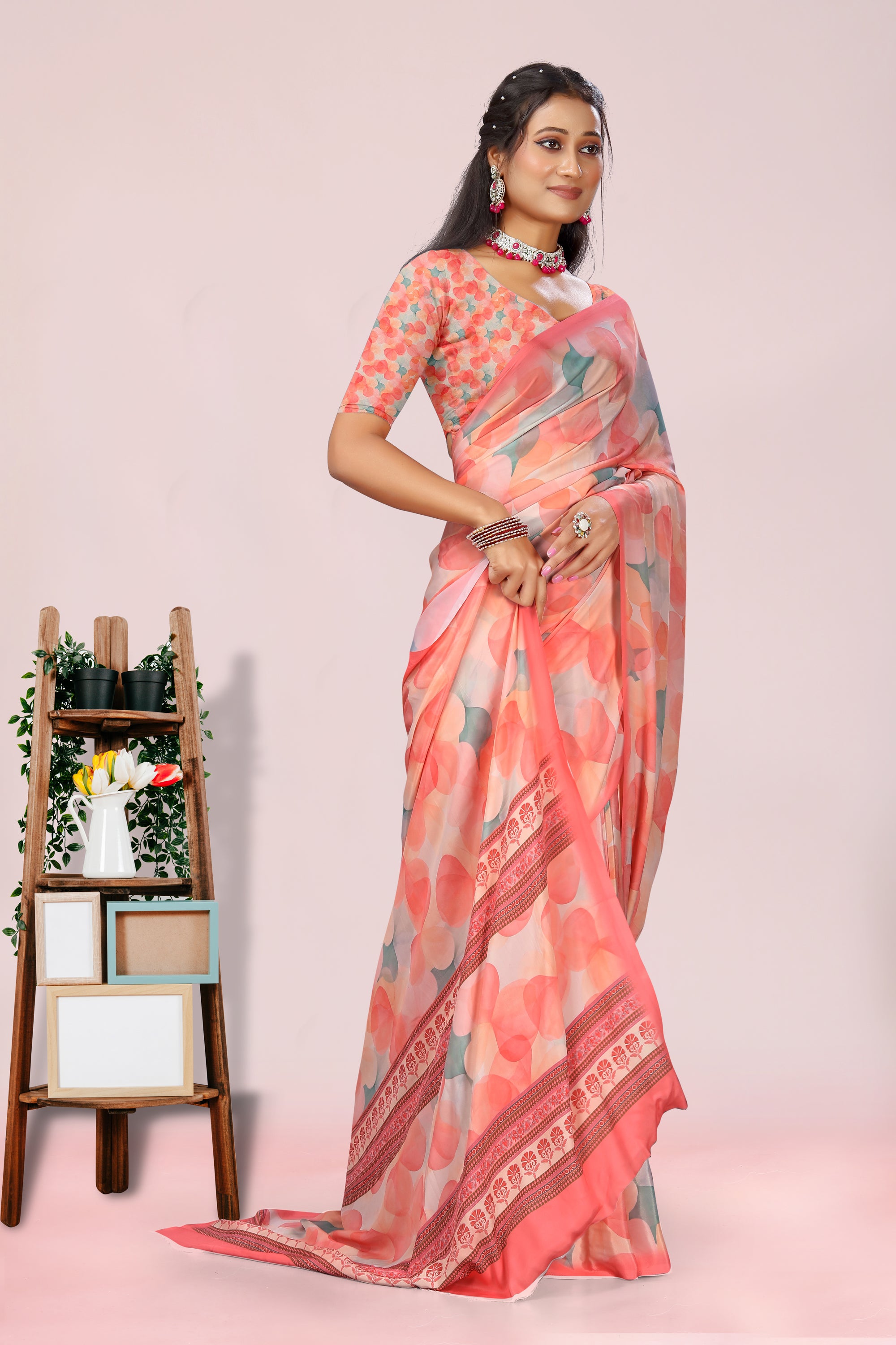Dolly Light Orange Shade Crepe Saree
