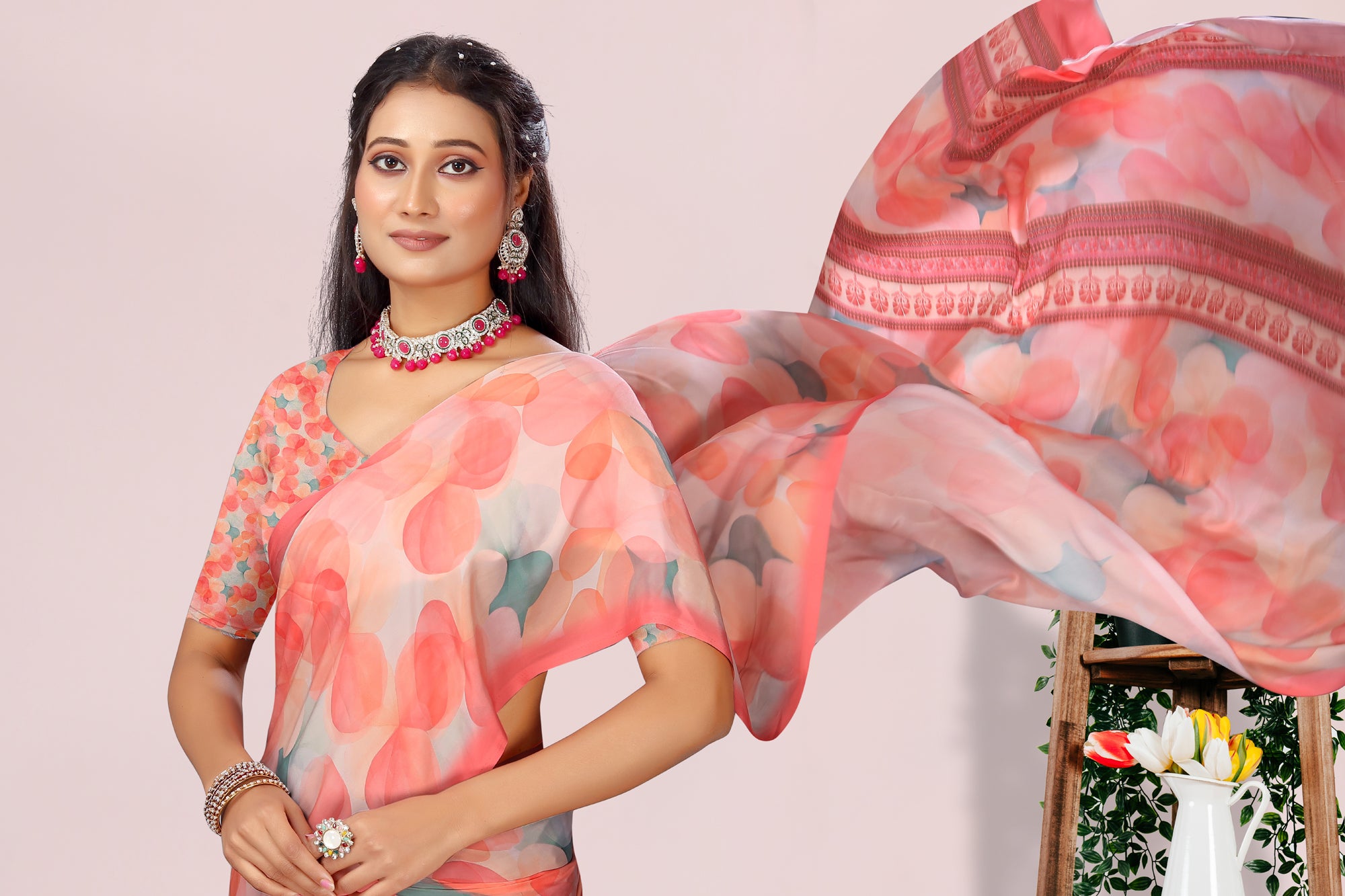 Dolly Light Orange Shade Crepe Saree