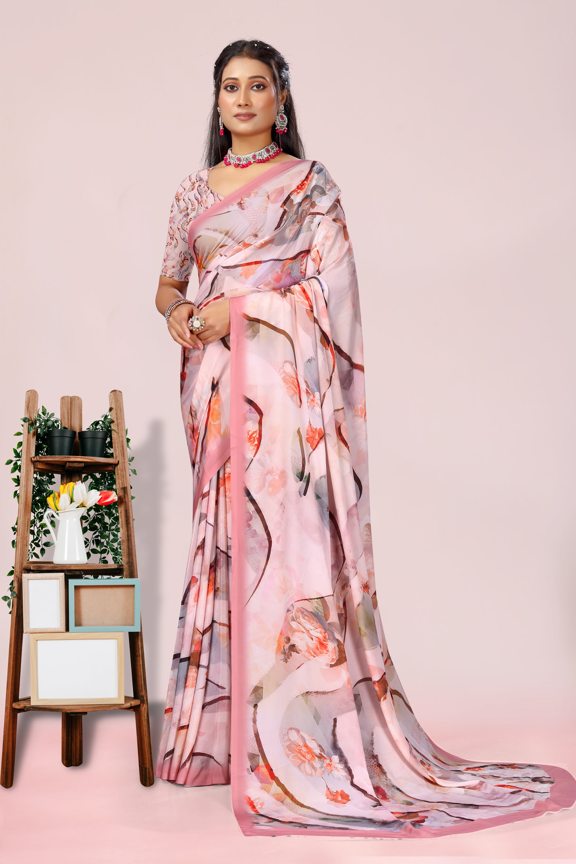 Dolly Baby Pink Patch Crepe Saree