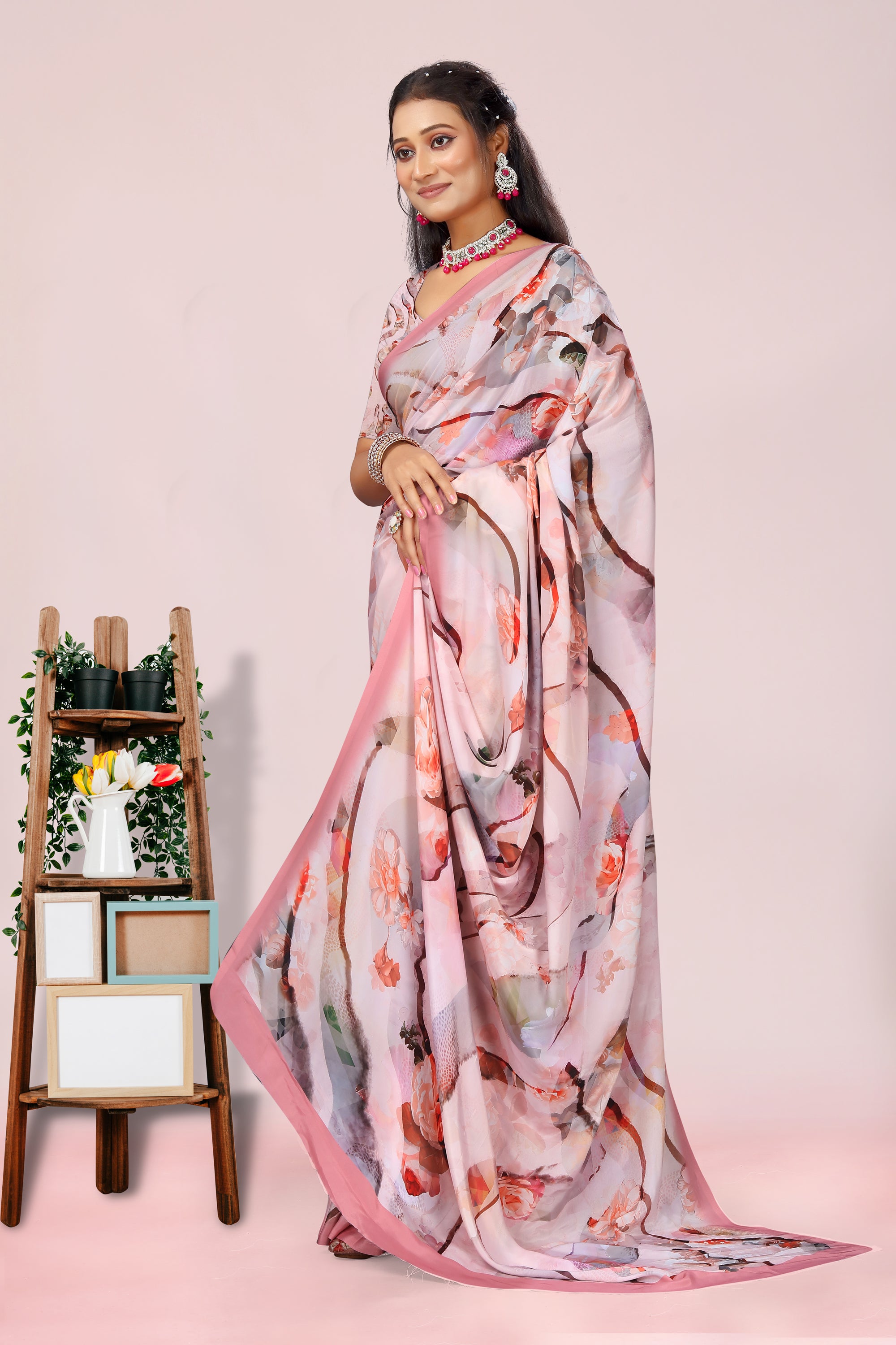 Dolly Baby Pink Patch Crepe Saree