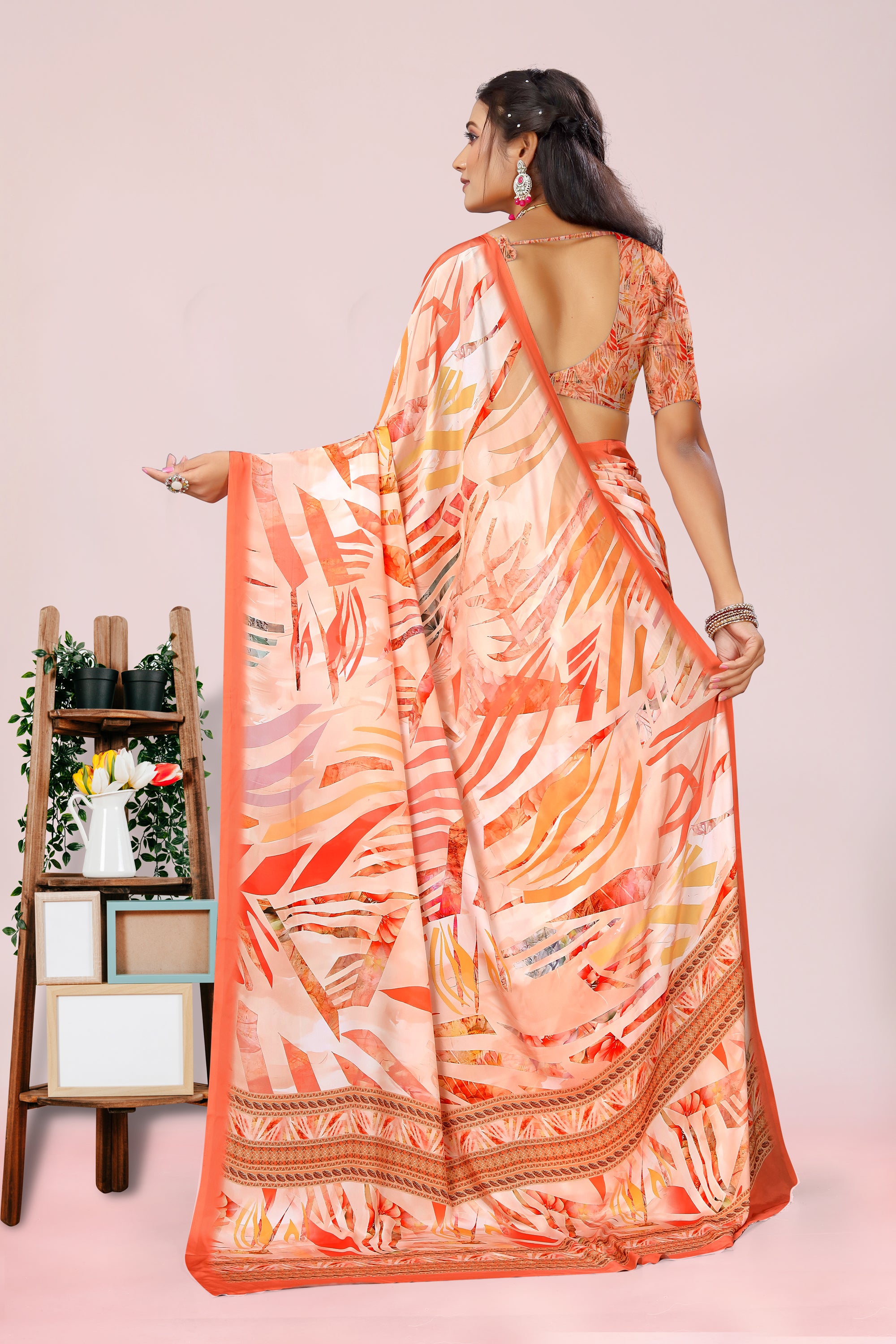 Dolly Orange Lehariya Crepe Saree