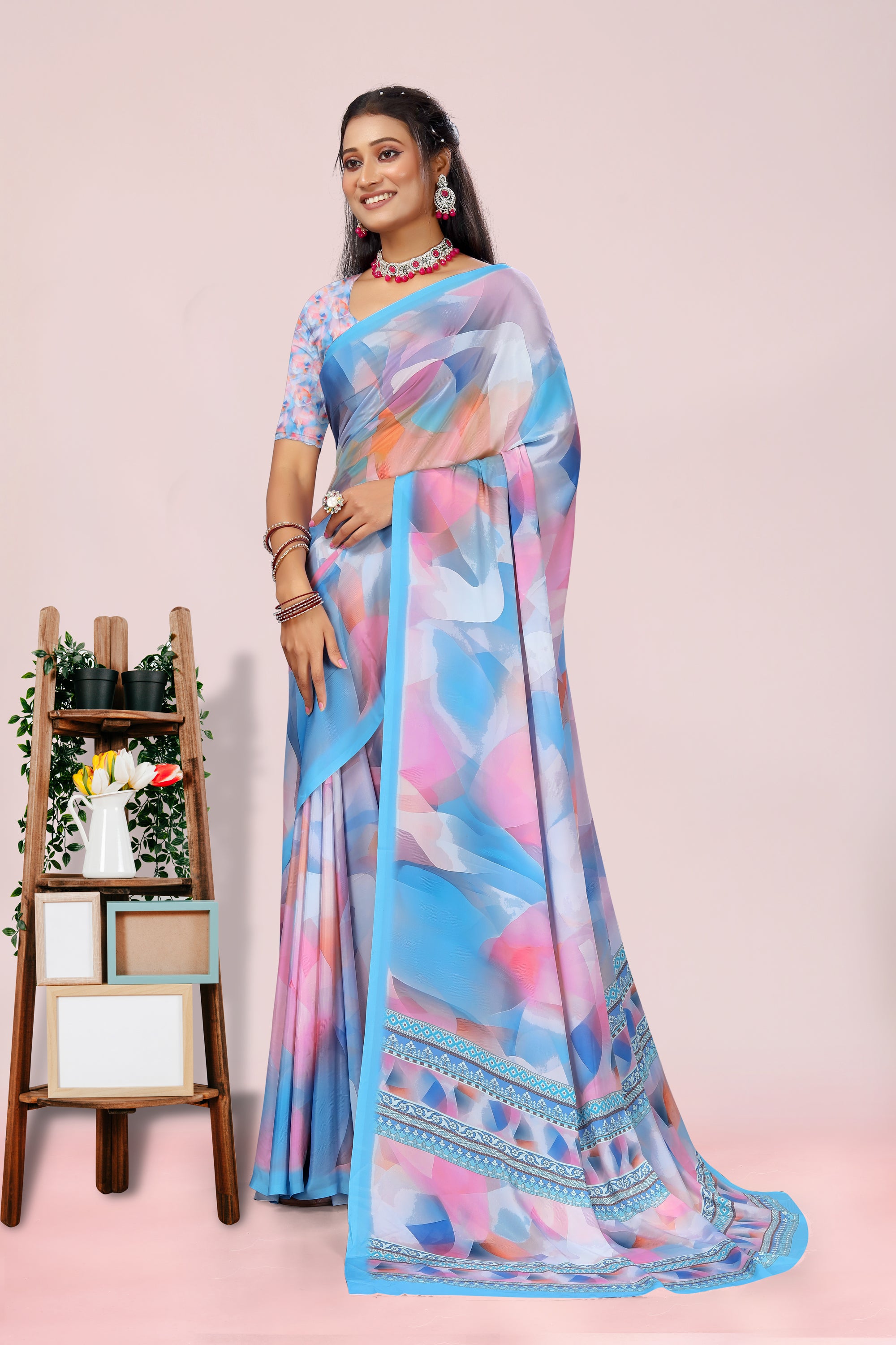 Dolly Shady Blue Crepe Saree